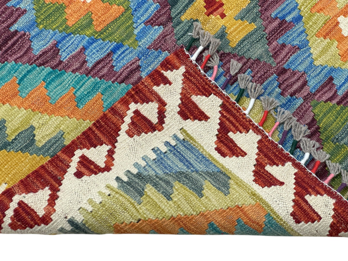 Afghan Kilim Rug 3x5, Rust, Ivory & Teal, Hand-Woven Wool Flatweave, view 3