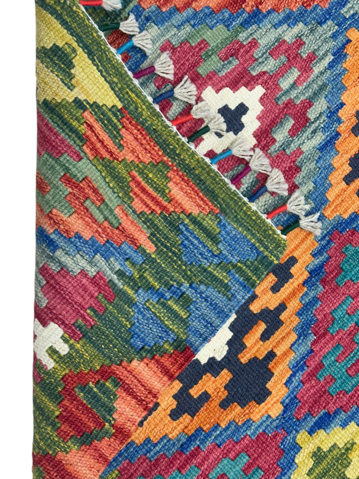 Afghan Kilim Rug 3x6, Olive Green, Pink & Teal, Hand-Woven Wool Flatweave, view 3