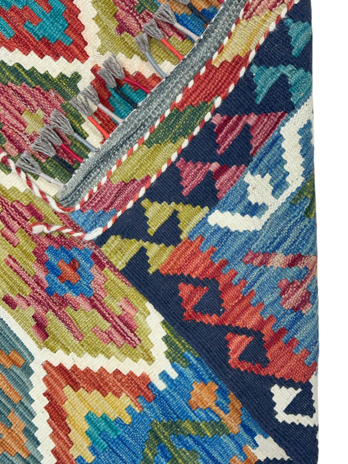 Afghan Kilim Rug 3x5, Teal, Navy & Rust, Hand-Woven Wool Flatweave, view 3