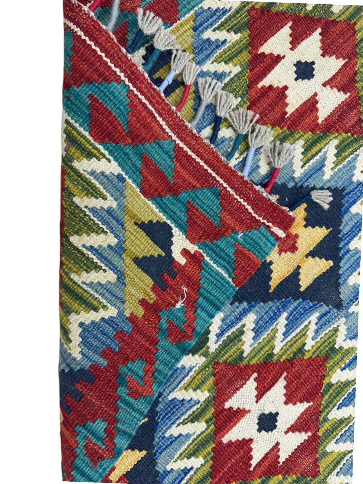 Afghan Kilim Rug 2x4, Red, Navy & Blue, Hand-Woven Wool Flatweave, view 3