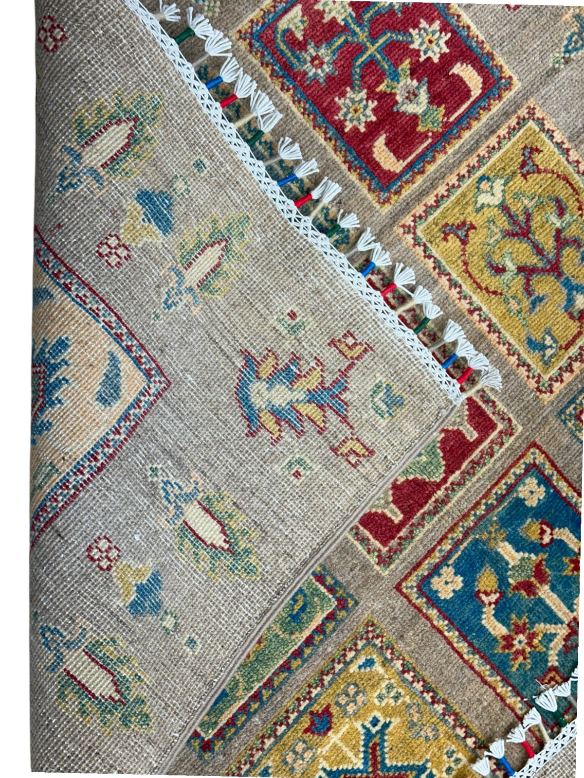 Afghan Kazak Tribal Rug 3x5, Gray, Gold & Red, Hand-Knotted Wool, view 3