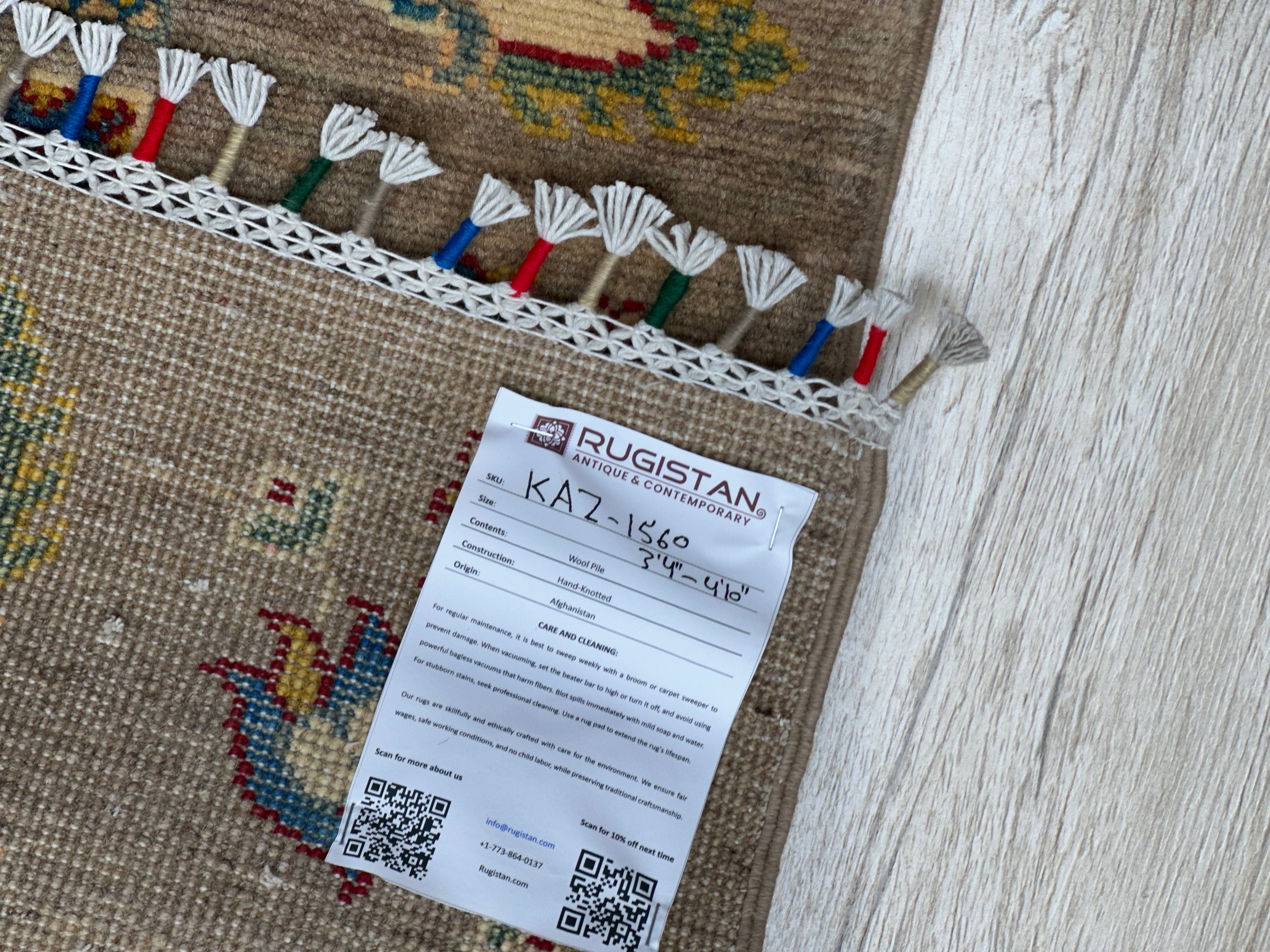 Afghan Kazak Tribal Rug 3x5, Gray, Gold & Red, Hand-Knotted Wool, view 4