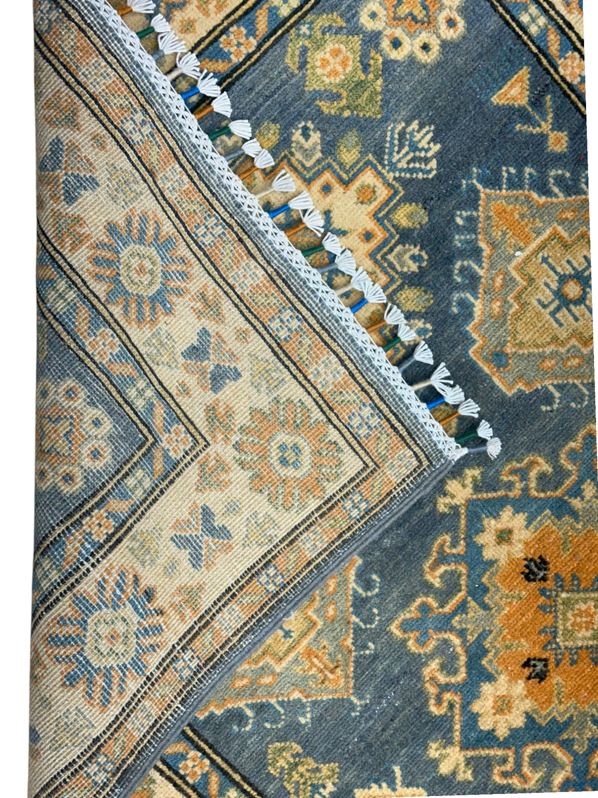 Afghan Kazak Rug 3'4" x 4'11", Hand-Knotted Wool, Cream, view 4