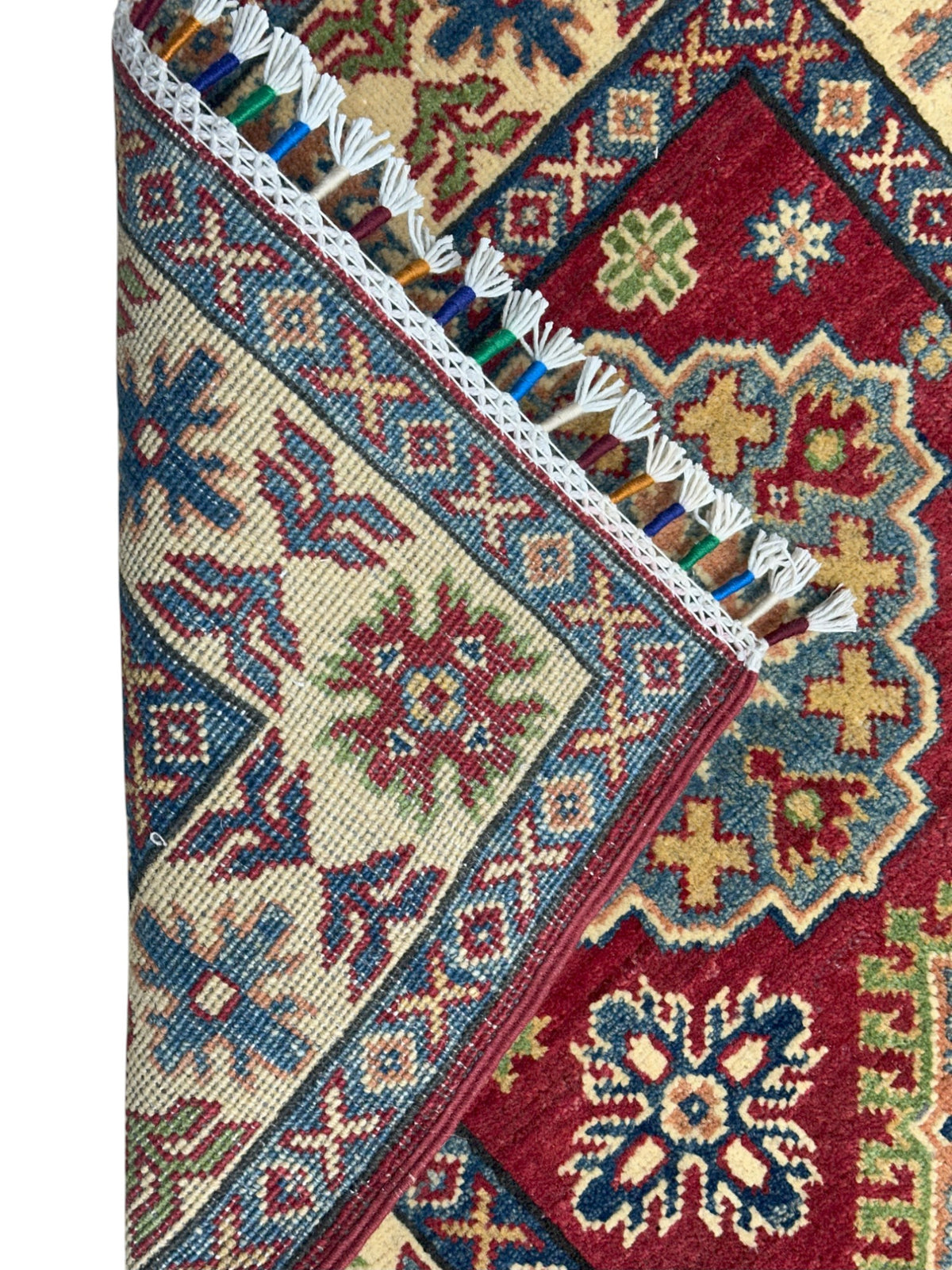 Afghan Kazak Rug 2'8" x 4'4", Hand-Knotted Wool, Cream & Red, view 4