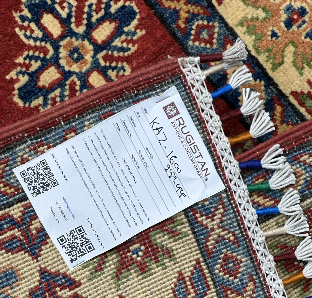 Afghan Kazak Rug 2'8" x 4'4", Hand-Knotted Wool, Cream & Red, view 5