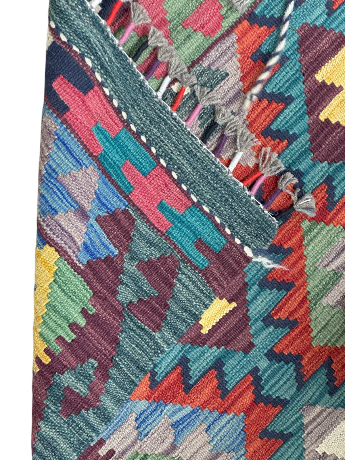 Afghan Kilim Rug 3x4, Navy, Red & Teal, Hand-Woven Wool Flatweave, view 3