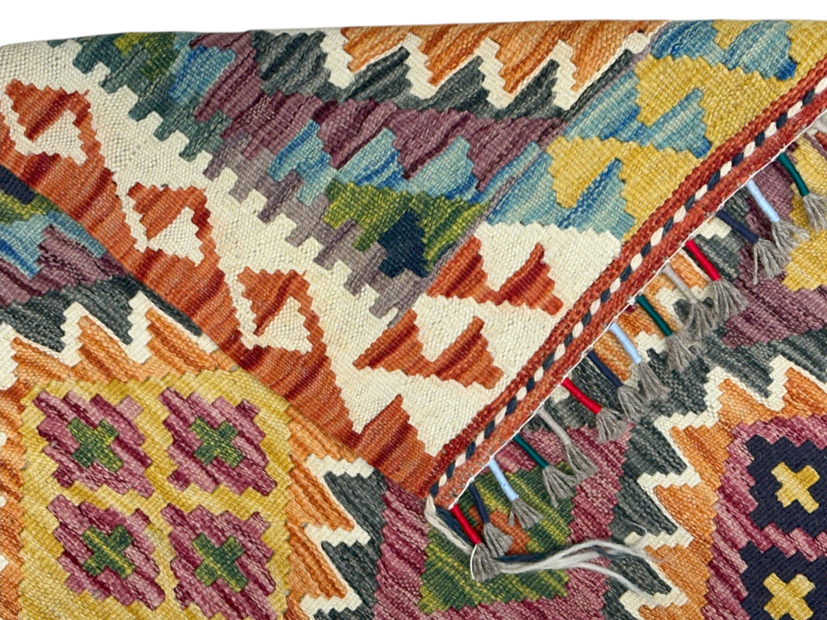 Afghan Kilim Rug 3x5, Rust, Orange & Ivory, Hand-Woven Wool Flatweave, view 3