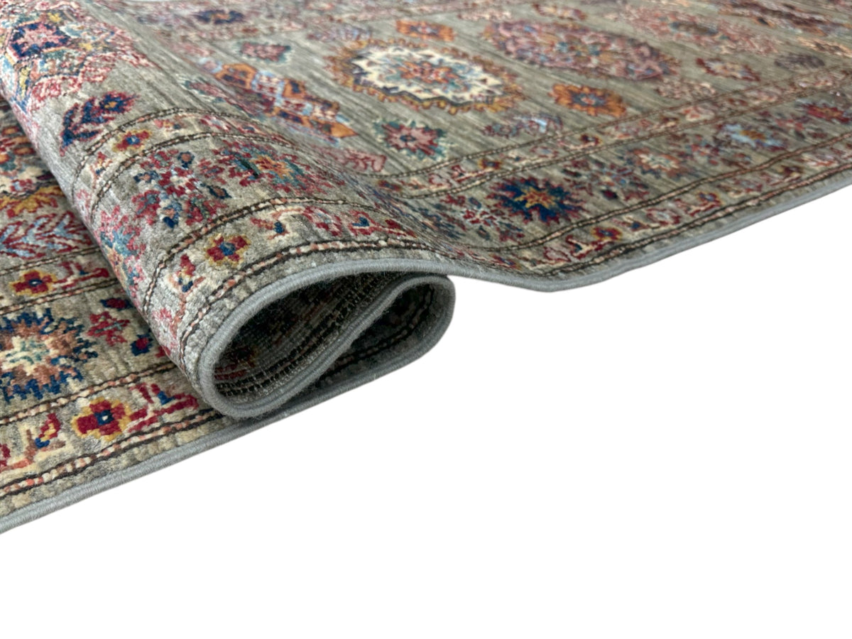 Afghan Super Kazak Runner 2'7" x 9', Hand-Knotted Ghazni Wool, Gray, view 3