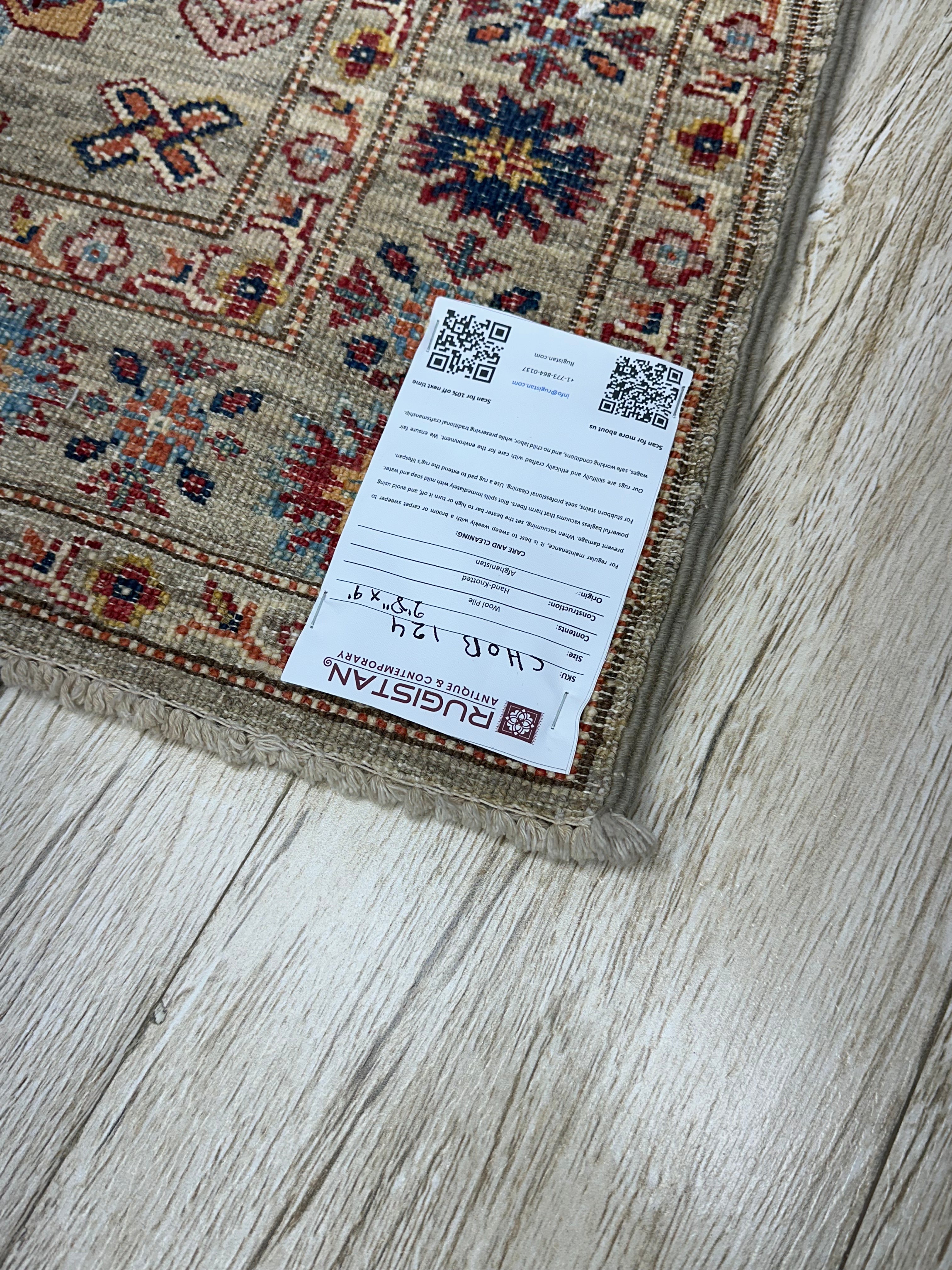 Afghan Super Kazak Runner 2'7" x 9', Hand-Knotted Ghazni Wool, Gray, view 5