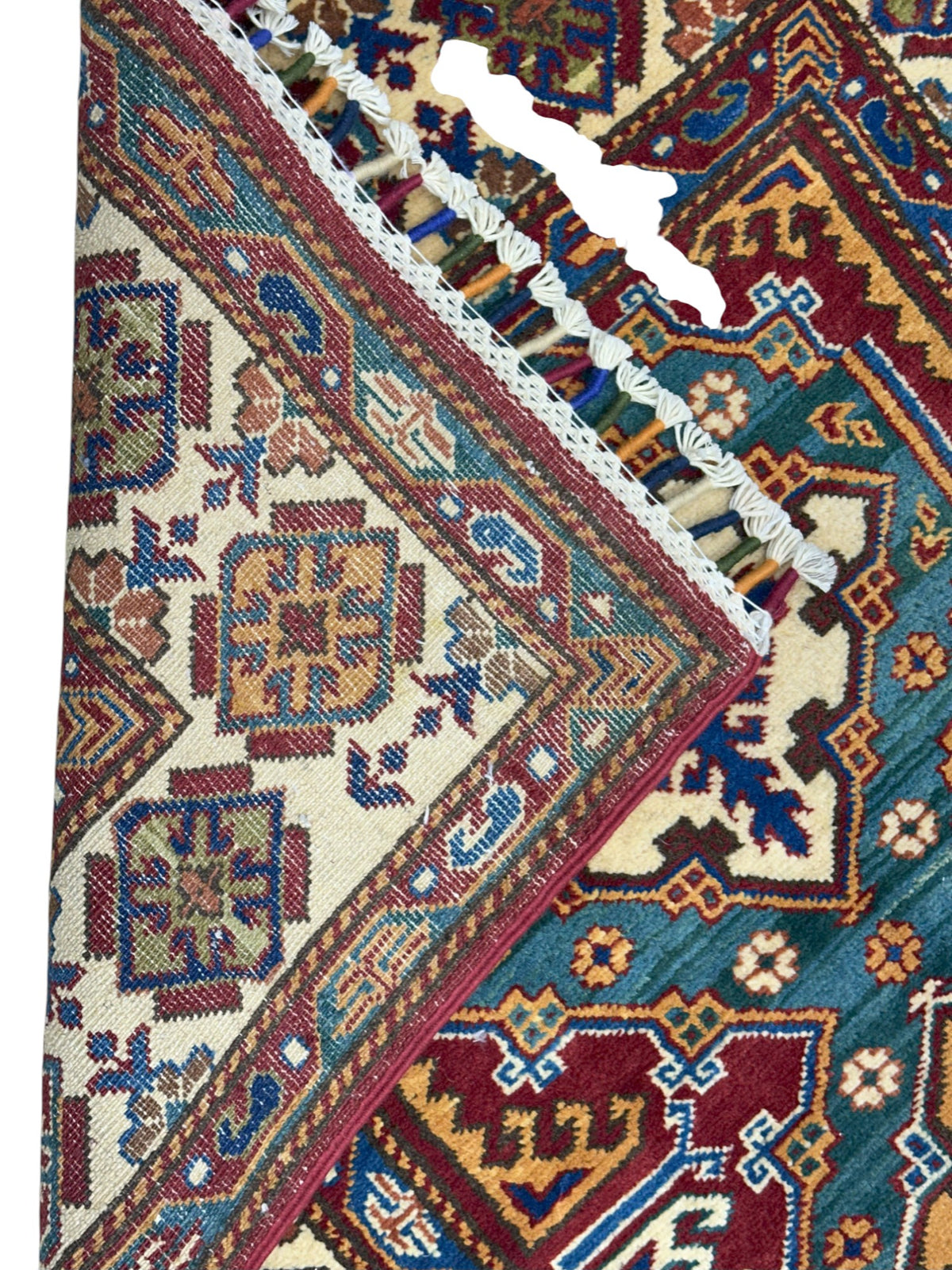 Afghan Super Kazak Runner 2'11" x 10'6", Hand-Knotted Wool, Cream, view 4