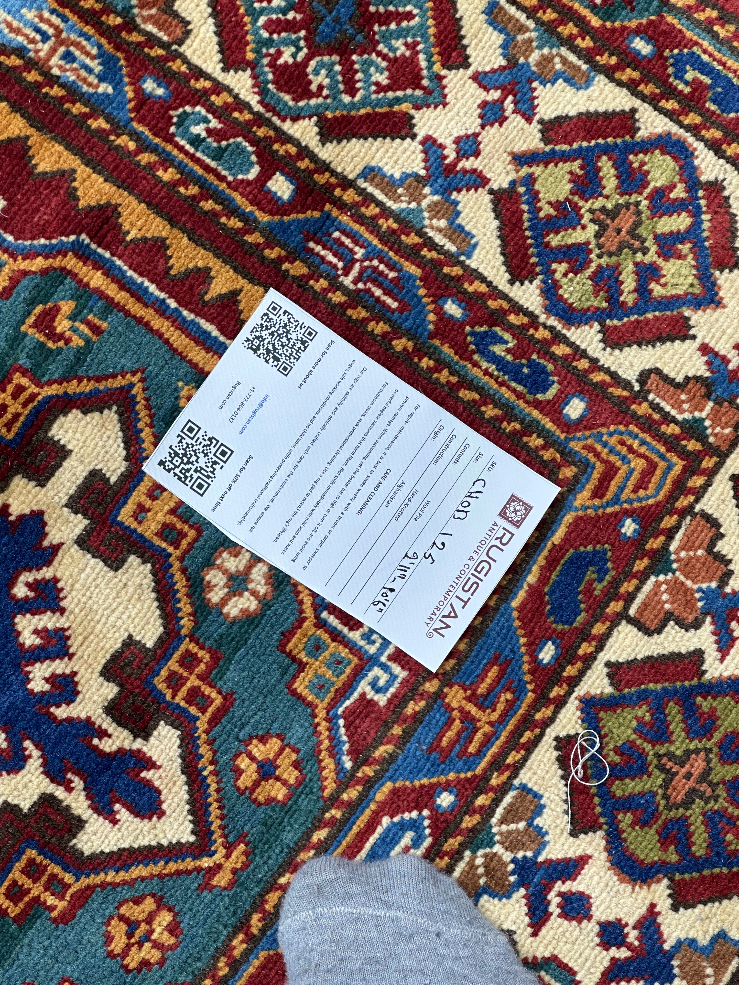 Afghan Super Kazak Runner 2'11" x 10'6", Hand-Knotted Wool, Cream, view 5