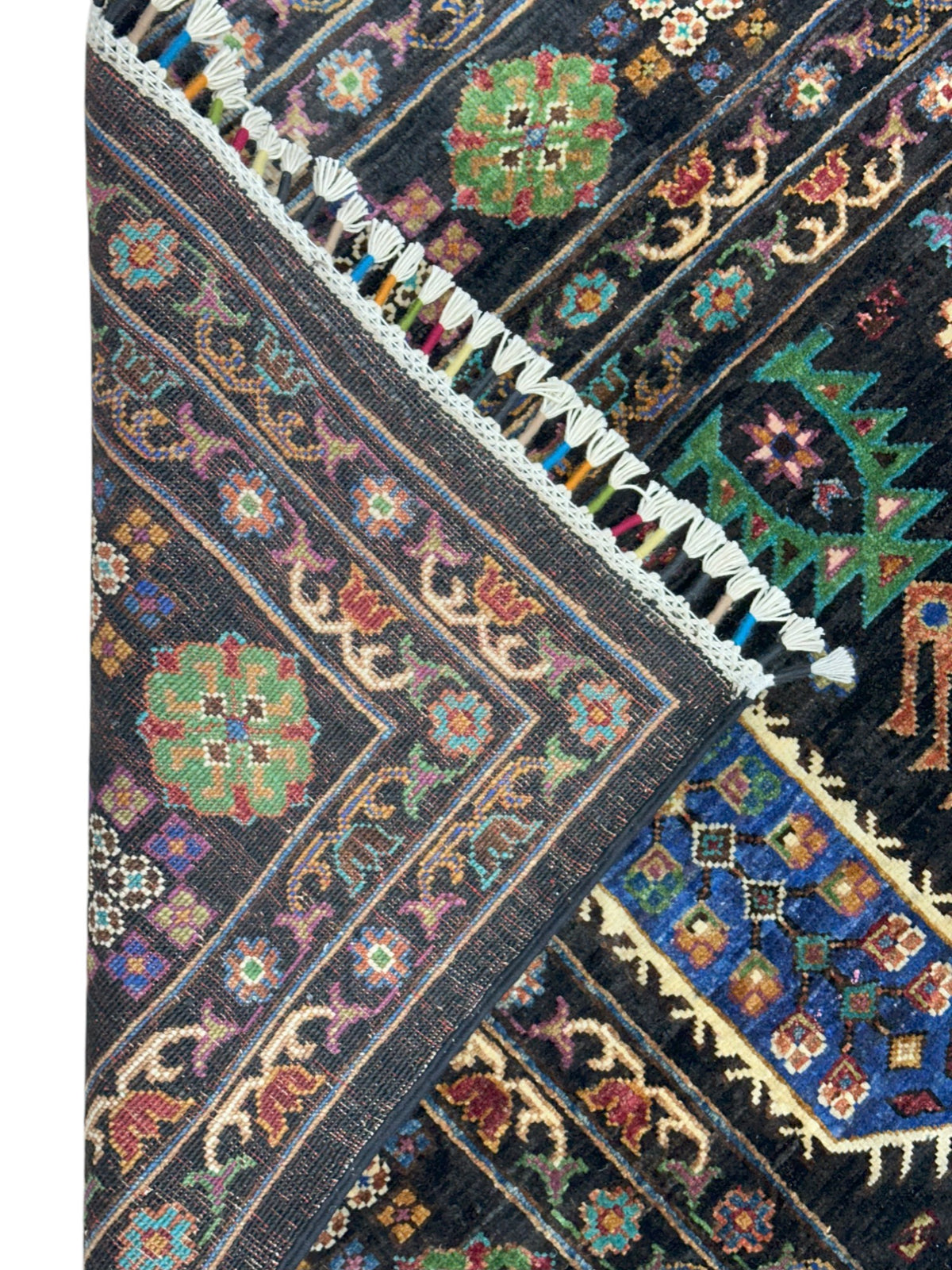 Afghan Kazak Rug 7x11, Navy, Ivory & Gold, Hand-Knotted Wool, view 4