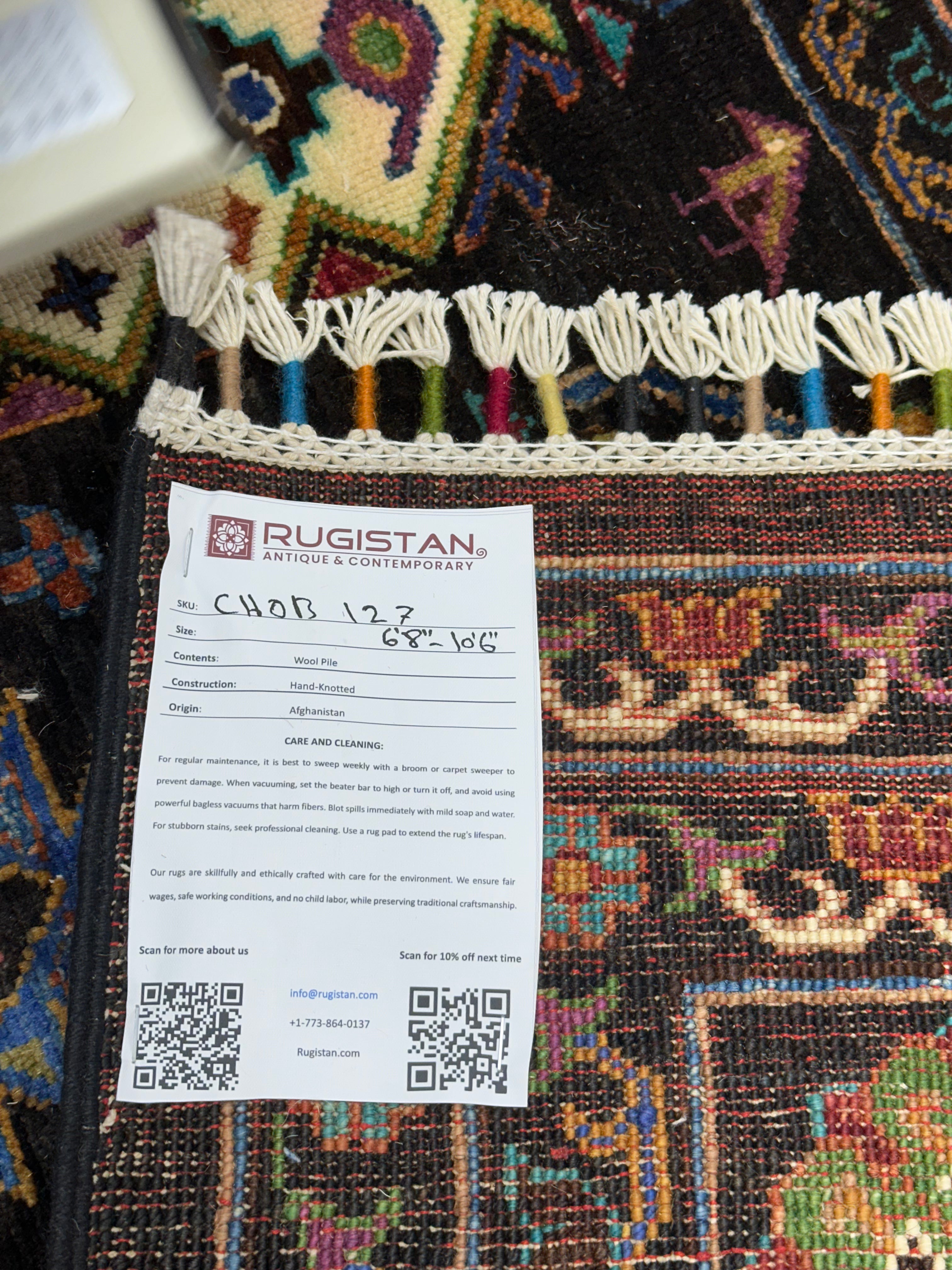 Afghan Kazak Rug 7x11, Navy, Ivory & Gold, Hand-Knotted Wool, view 5