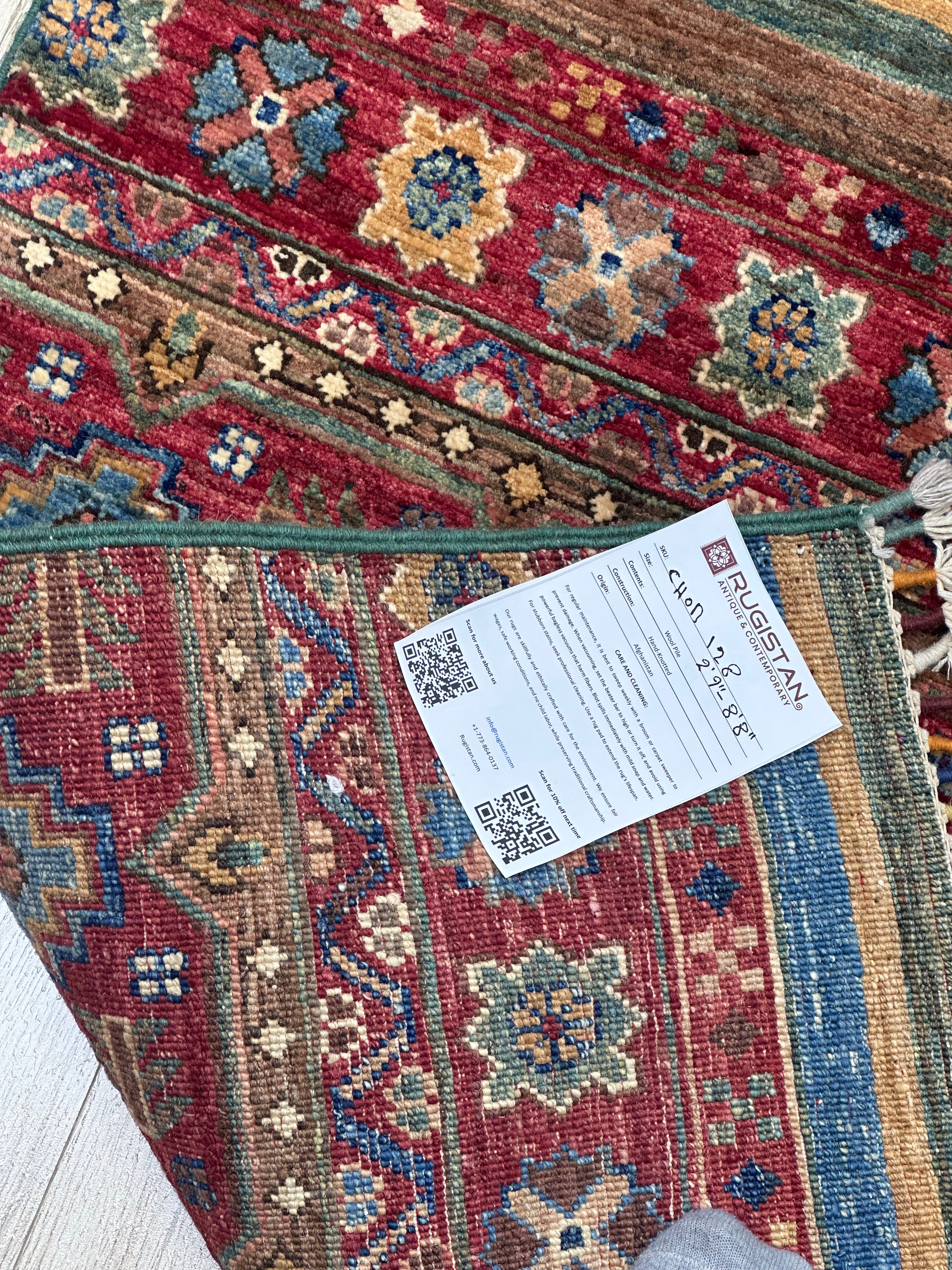 Afghan Khorjin Runner 2'9" x 8'8", Hand-Knotted Ghazni Wool, view 5