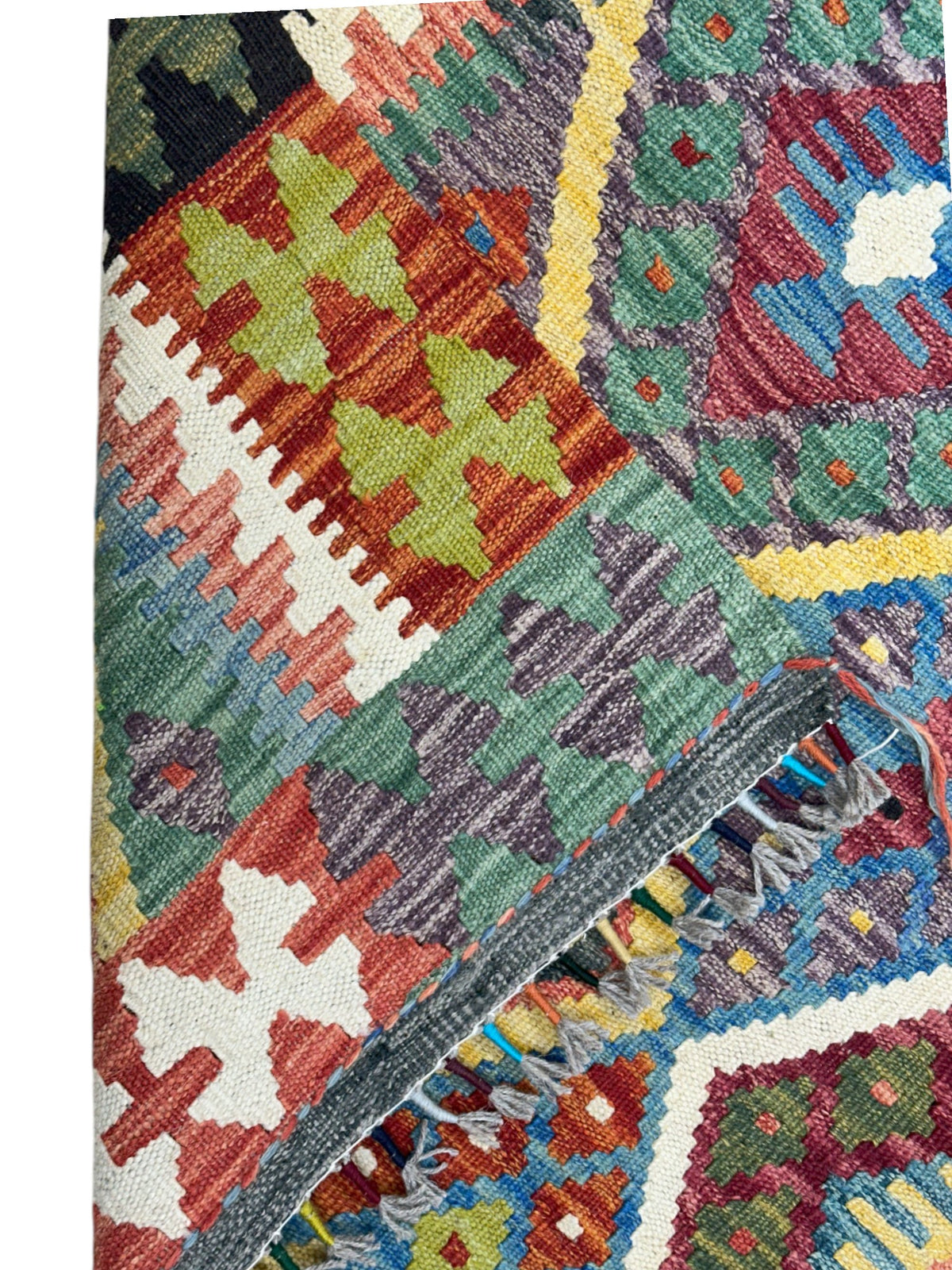 Afghan Kilim Rug 5x6, Rust, Brown & Blue, Hand-Woven Wool Flatweave, view 3