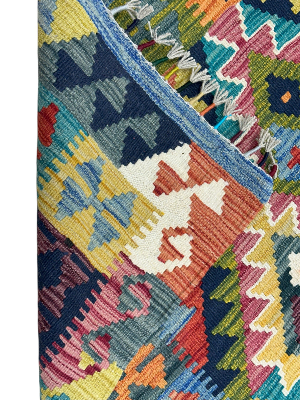 Afghan Kilim Rug 5x6, Teal, Red & Navy, Hand-Woven Wool Flatweave, view 3