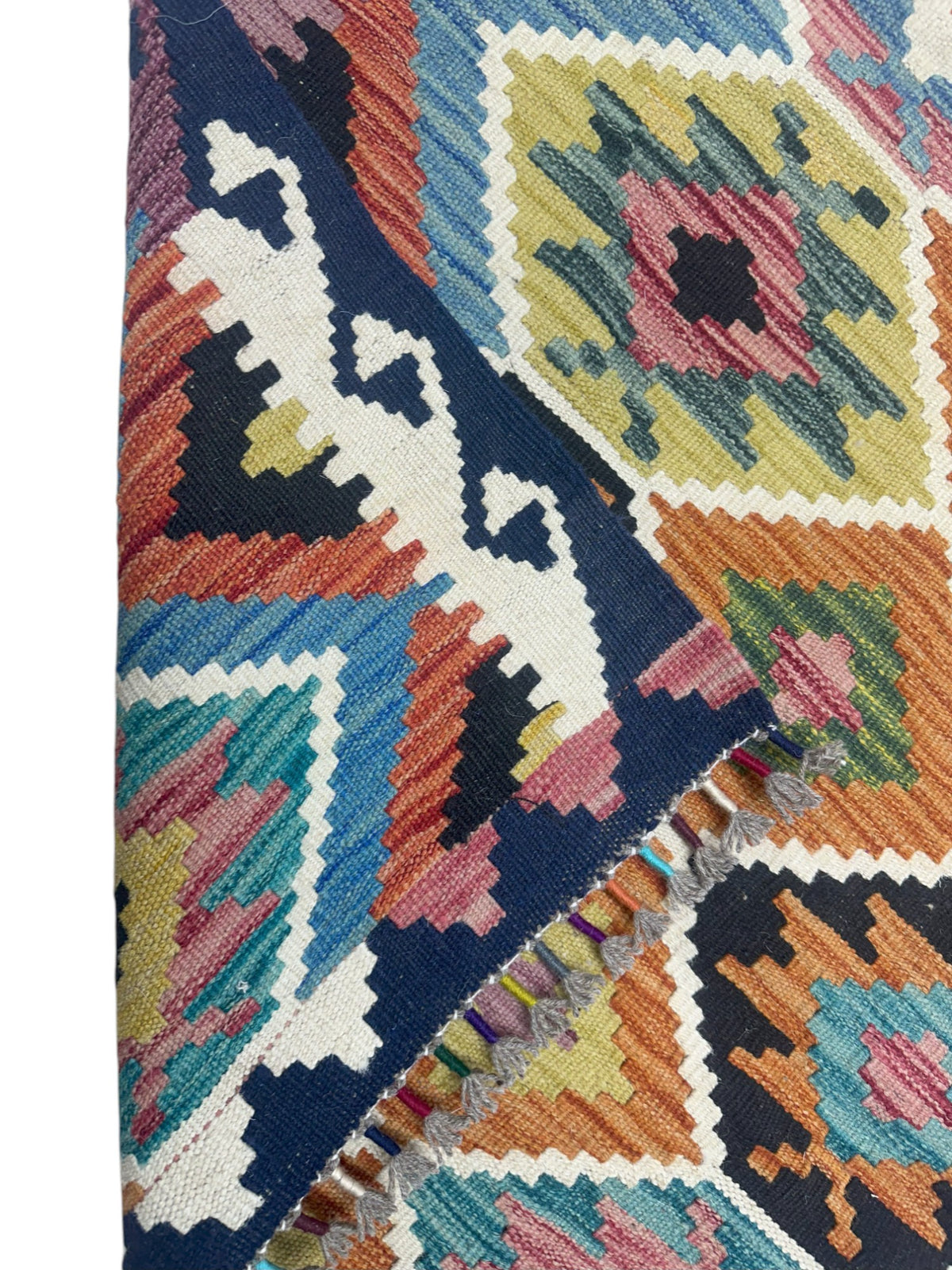Afghan Kilim Rug 3x5, Navy, Orange & Black, Hand-Woven Wool Flatweave, view 3