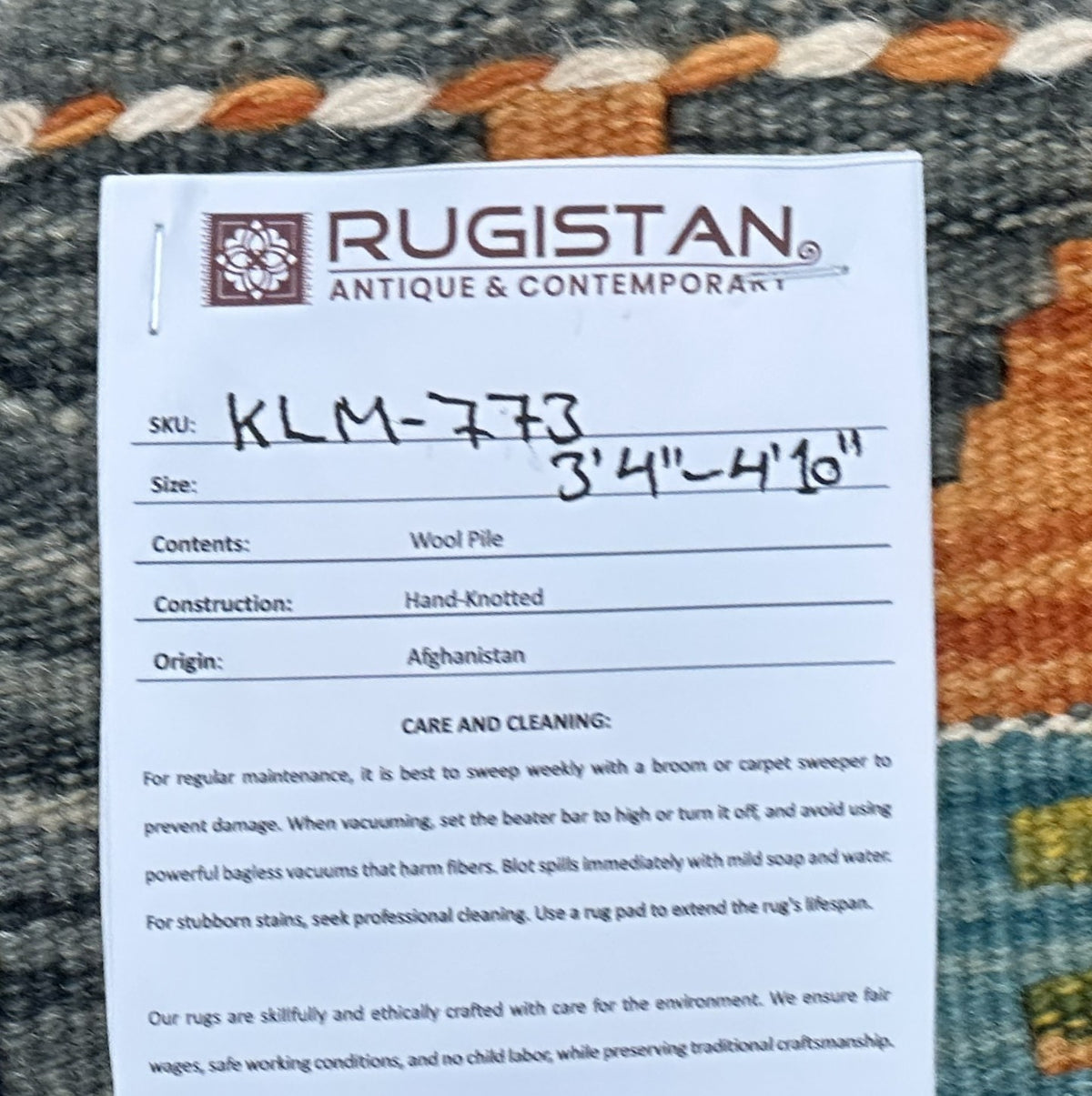 Afghan Kilim Rug 3x5, Teal, Olive Green & Navy, Hand-Woven Wool Flatweave, view 4