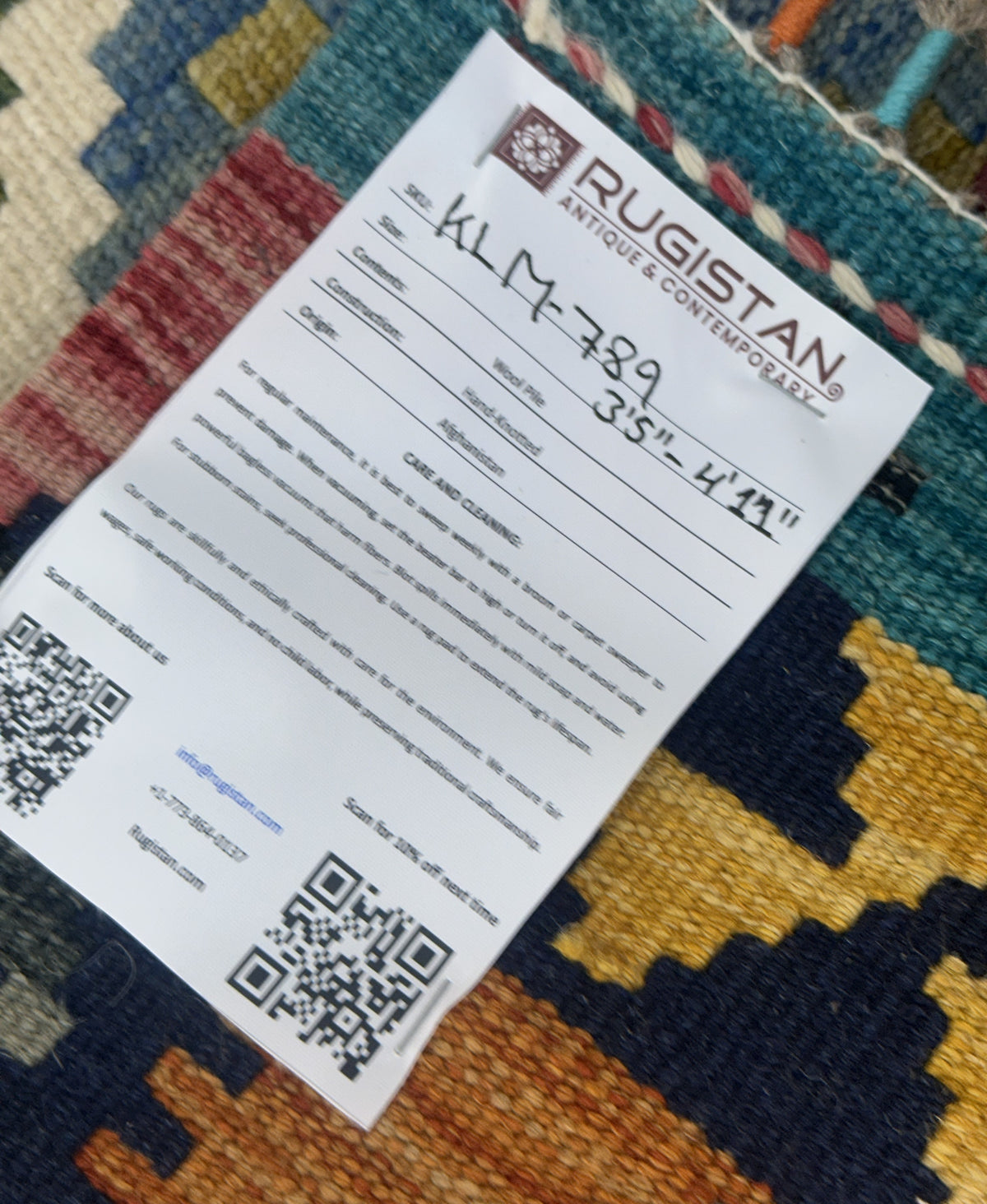Afghan Kilim Rug 3x5, Blue, Navy & Orange, Hand-Woven Wool Flatweave, view 3
