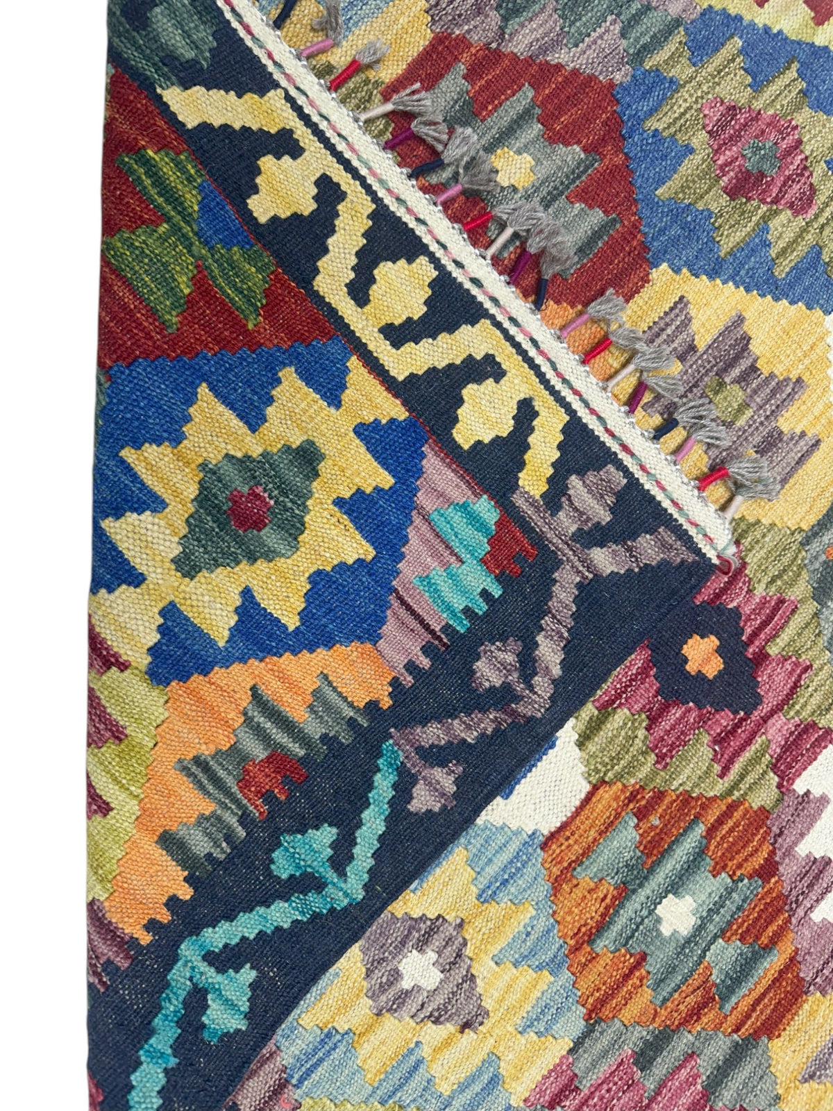 Afghan Kilim Runner 3x10, Navy, Blue & Rust, Hand-Woven Wool Flatweave, view 3
