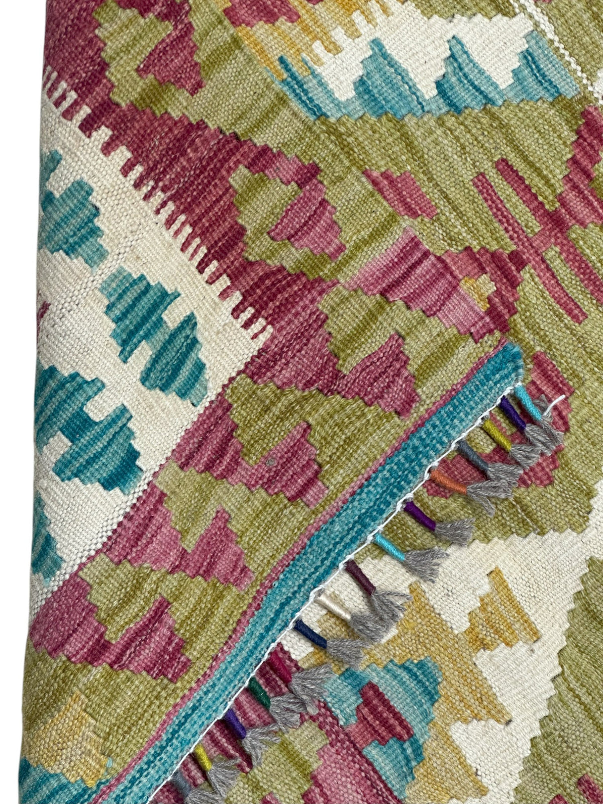 Afghan Kilim Rug 3x5, Red, Olive Green & Ivory, Hand-Woven Wool Flatweave, view 3