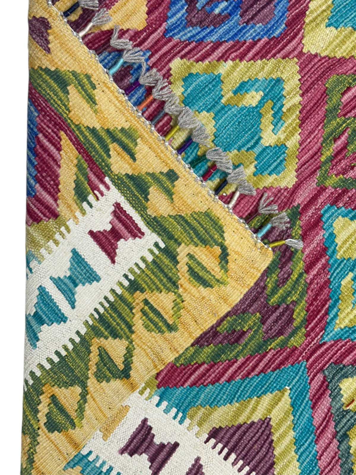 Afghan Kilim Rug 3x5, Gold, Red & Teal, Hand-Woven Wool Flatweave, view 3