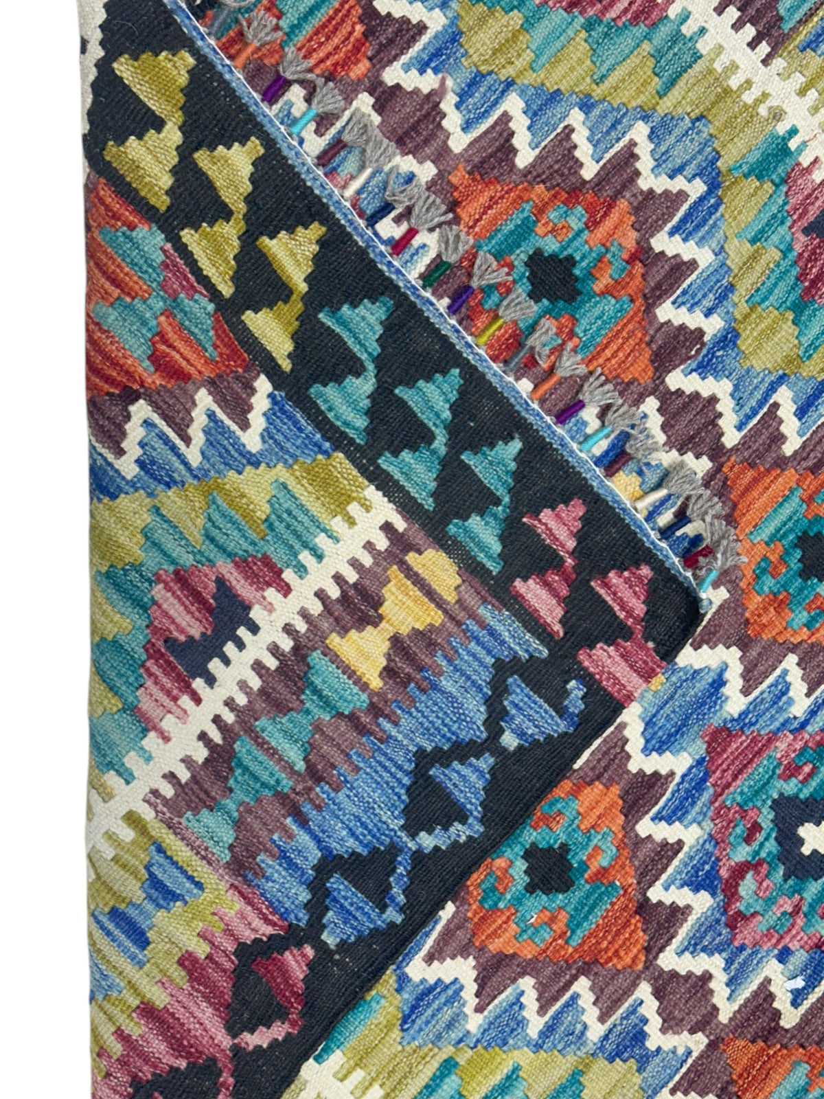 Afghan Kilim Rug 3x5, Navy, Rust & Blue, Hand-Woven Wool Flatweave, view 3