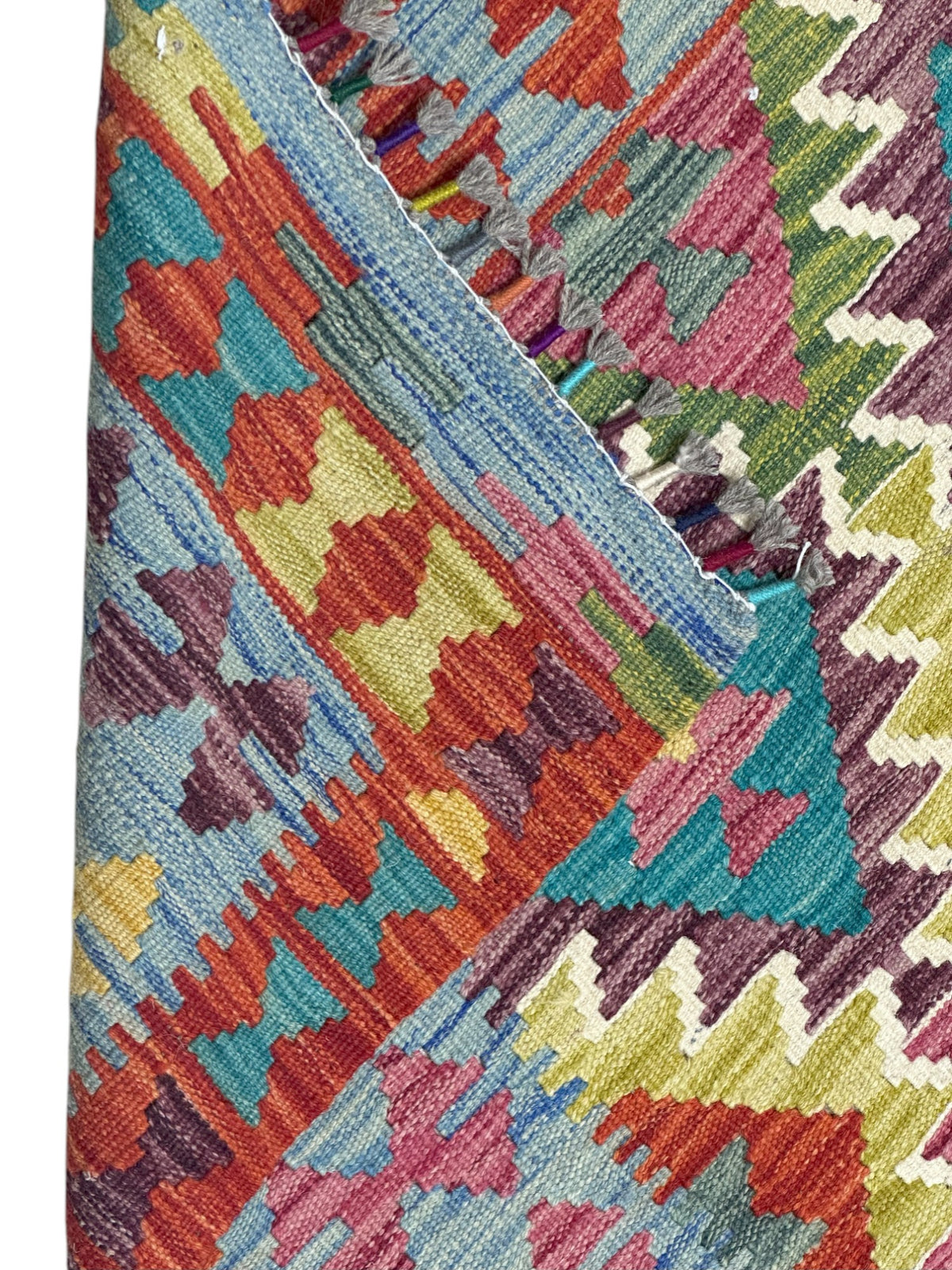 Afghan Kilim Rug 3x5, Rust, Teal & Gold, Hand-Woven Wool Flatweave, view 4