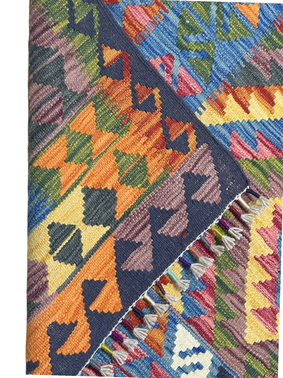 Afghan Kilim Rug 4x6, Blue, Navy & Gold, Hand-Woven Wool Flatweave, view 3