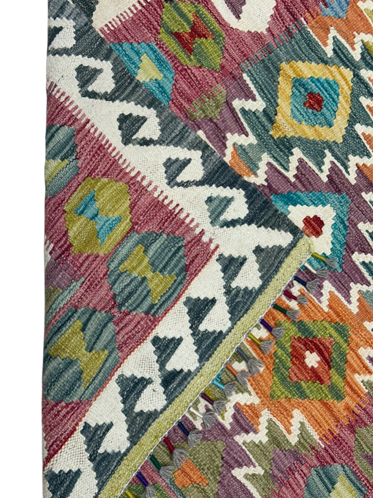 Afghan Kilim Rug 3x5, Pink, Ivory & Black, Hand-Woven Wool Flatweave, view 3
