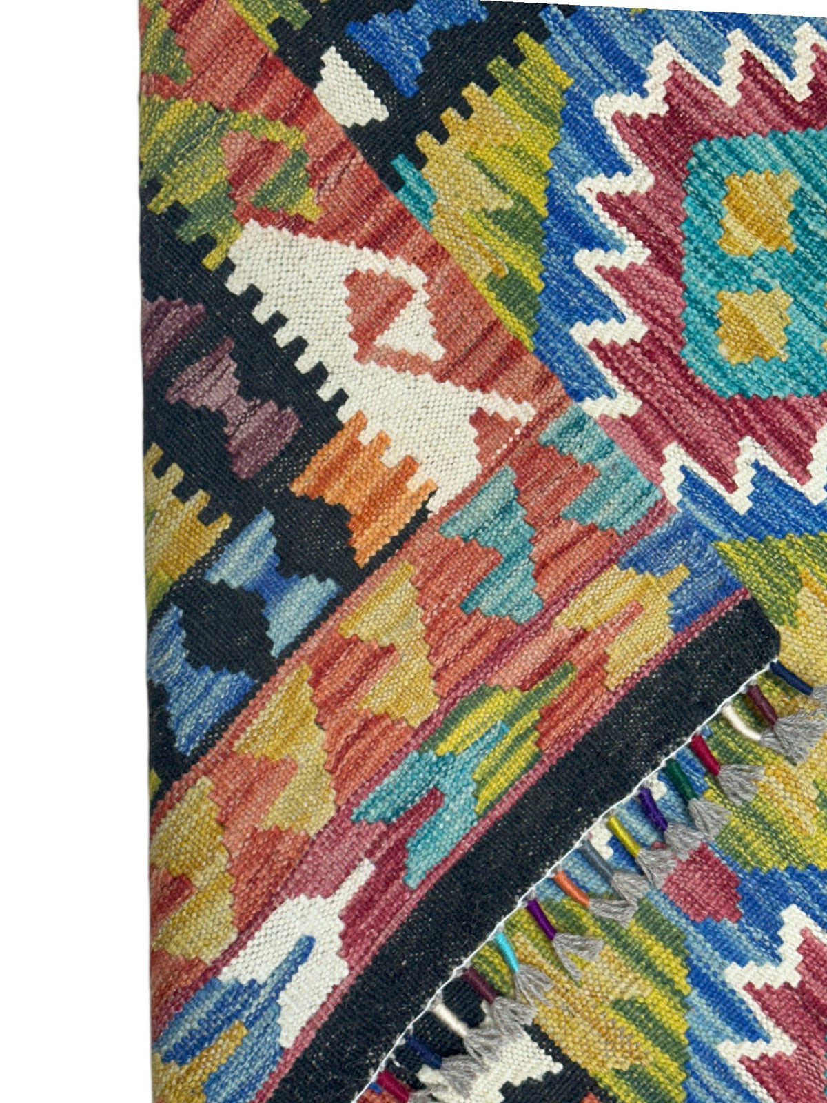 Afghan Kilim Rug 3x5, Rust, Olive Green & Blue, Hand-Woven Wool Flatweave, view 3