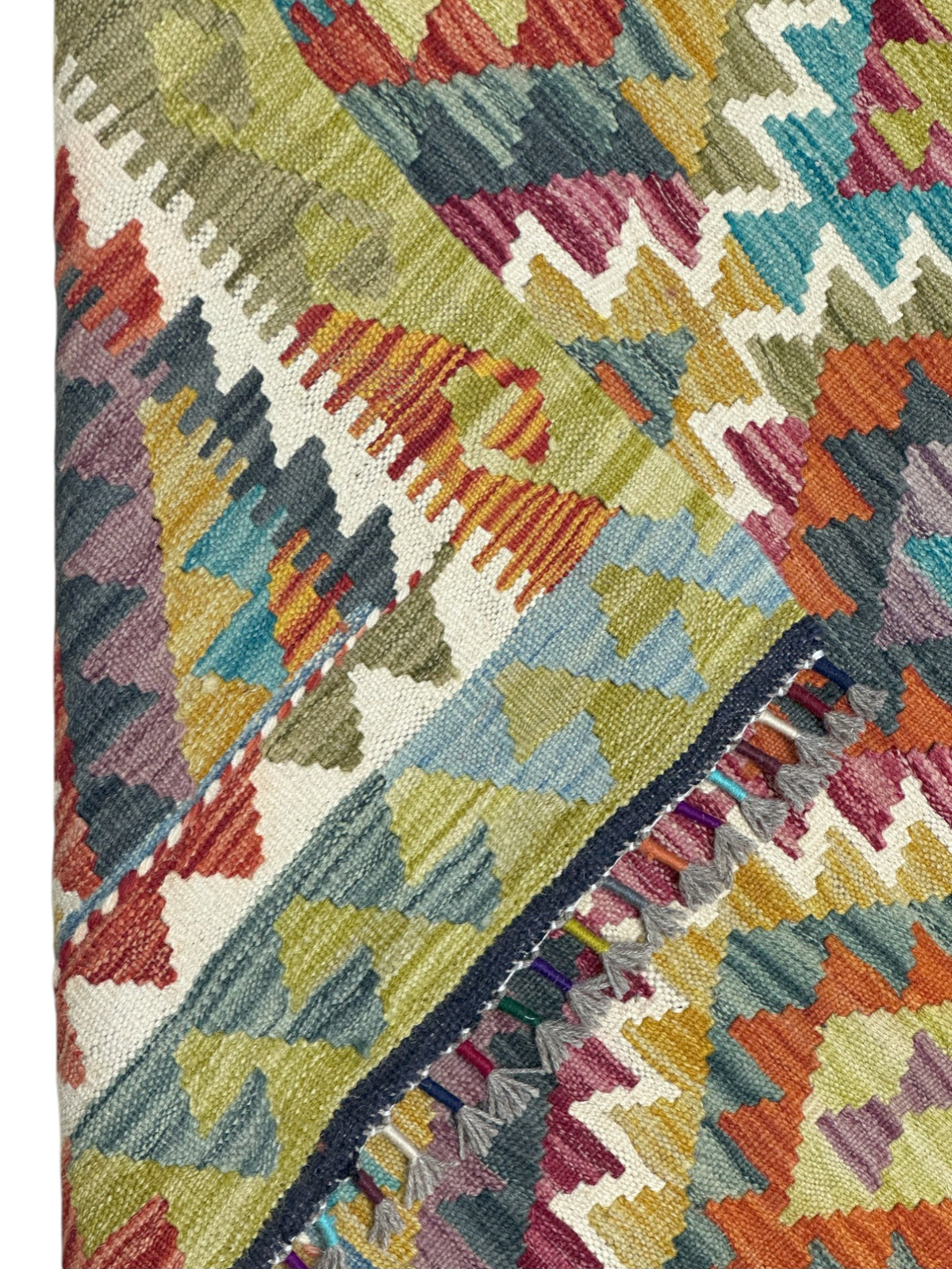 Afghan Kilim Rug 3x5, Olive Green, Rust & Teal, Hand-Woven Wool Flatweave, view 3