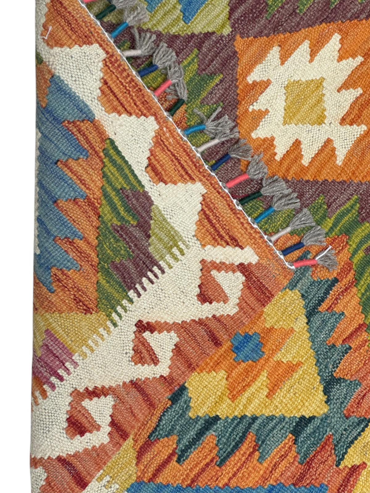 Afghan Kilim Rug 3x5, Rust, Olive Green & Orange, Hand-Woven Wool Flatweave, view 3