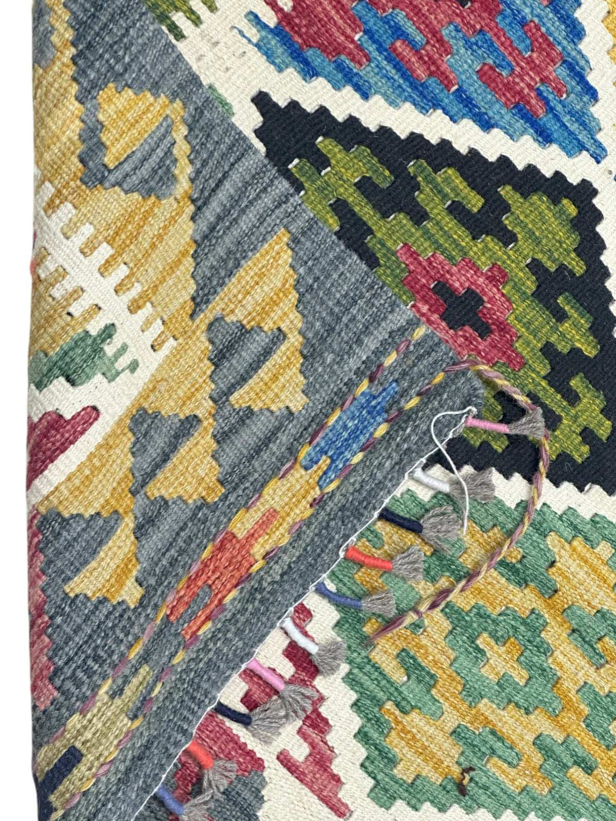 Afghan Kilim Rug 3x5, Gray, Olive Green & Ivory, Hand-Woven Wool Flatweave, view 3