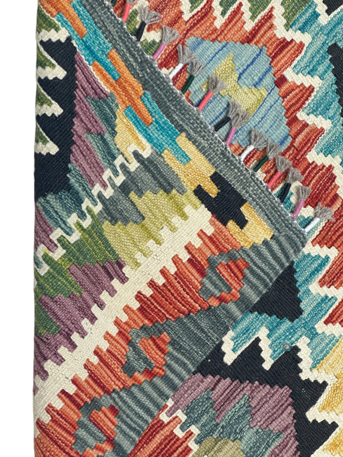 Afghan Kilim Rug 3x5, Gray, Black & Rust, Hand-Woven Wool Flatweave, view 3