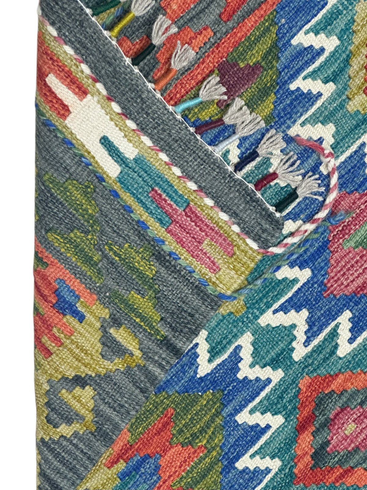 Afghan Kilim Rug 3x4, Teal, Blue & Olive Green, Hand-Woven Wool Flatweave, view 3