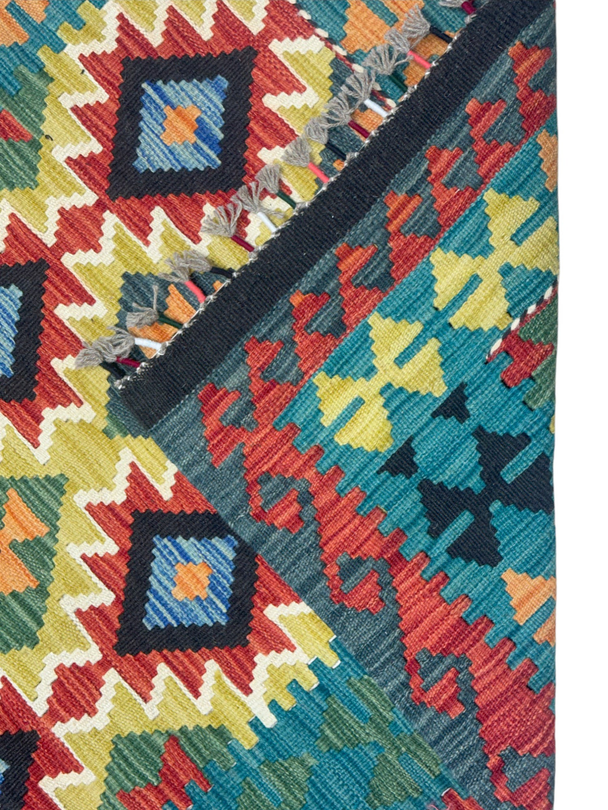 Afghan Kilim Rug 3x5, Teal, Red & Gold, Hand-Woven Wool Flatweave, view 3
