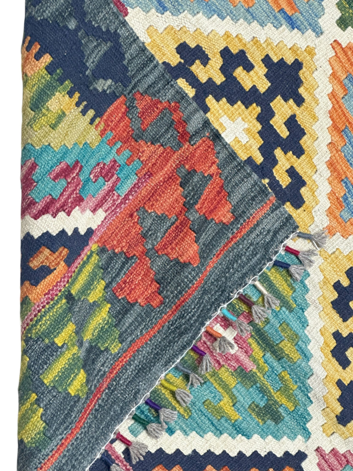 Afghan Kilim Rug 3x5, Green, Ivory & Gold, Hand-Woven Wool Flatweave, view 3