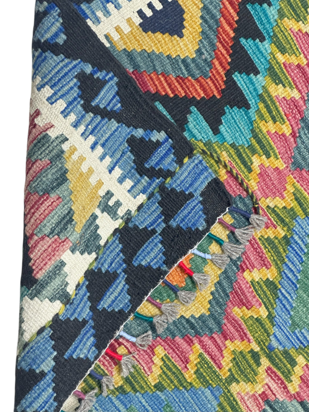 Afghan Kilim Rug 4x5, Navy, Blue & Teal, Hand-Woven Wool Flatweave, view 3