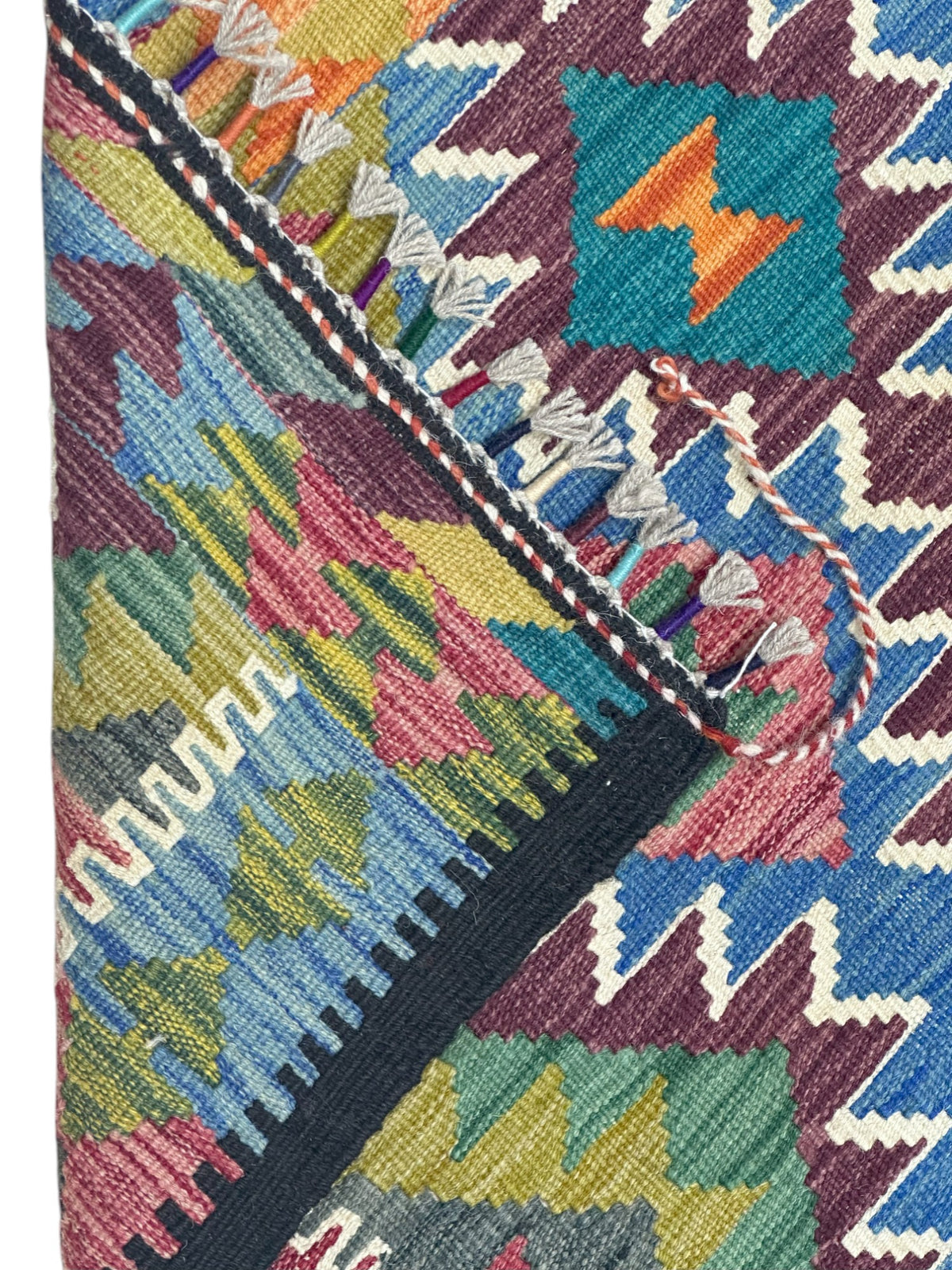 Afghan Kilim Rug 3x5, Green, Blue & Pink, Hand-Woven Wool Flatweave, view 3