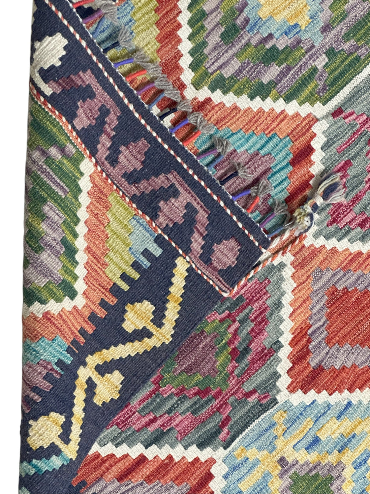 Afghan Kilim Rug 3x5, Navy, Red & Olive Green, Hand-Woven Wool Flatweave, view 3