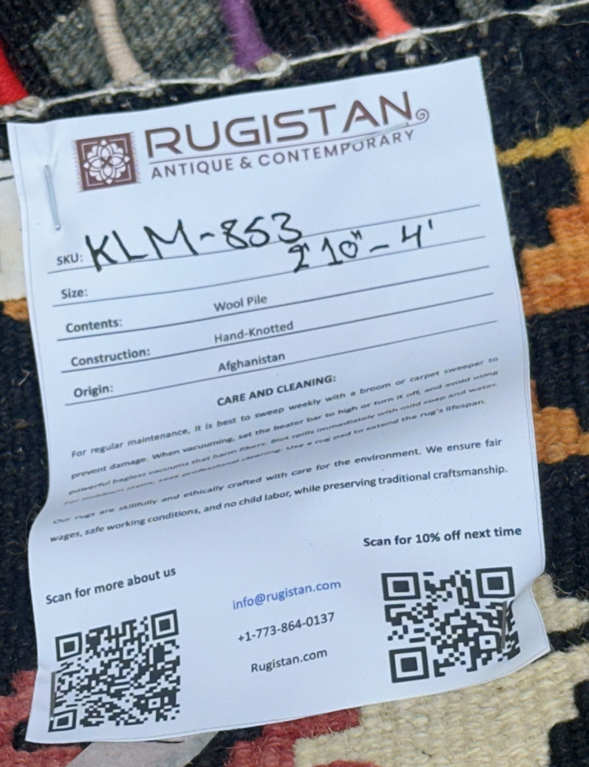 Afghan Kilim Rug 2'8" x 4'1", Hand-Woven Wool, No. 853, view 4
