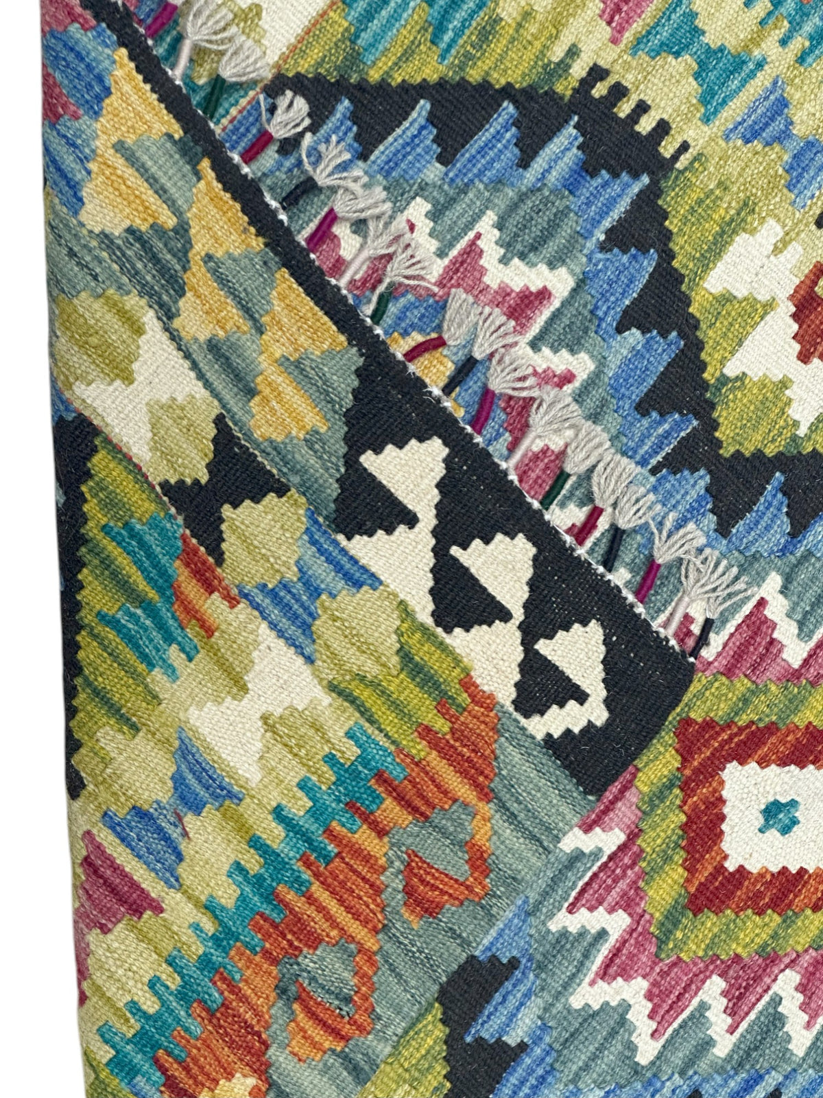 Afghan Kilim Rug 3x4, Blue, Olive Green & Navy, Hand-Woven Wool Flatweave, view 3