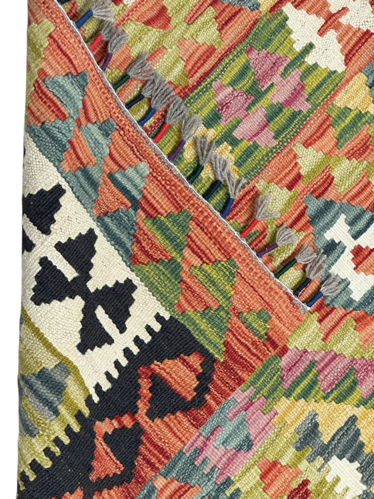Afghan Kilim Rug 3x5, Rust, Olive Green & Ivory, Hand-Woven Wool Flatweave, view 3