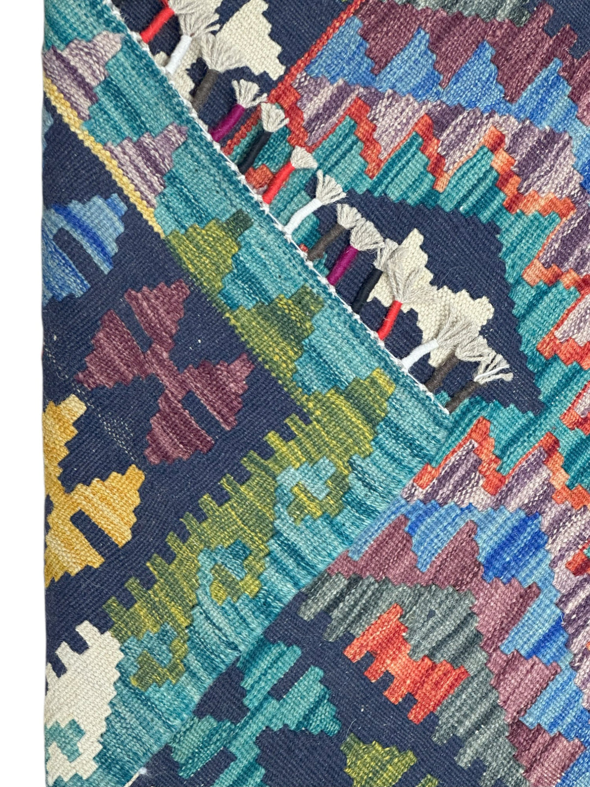 Afghan Kilim Rug 3x4, Navy, Teal & Blue, Hand-Woven Wool Flatweave, view 3