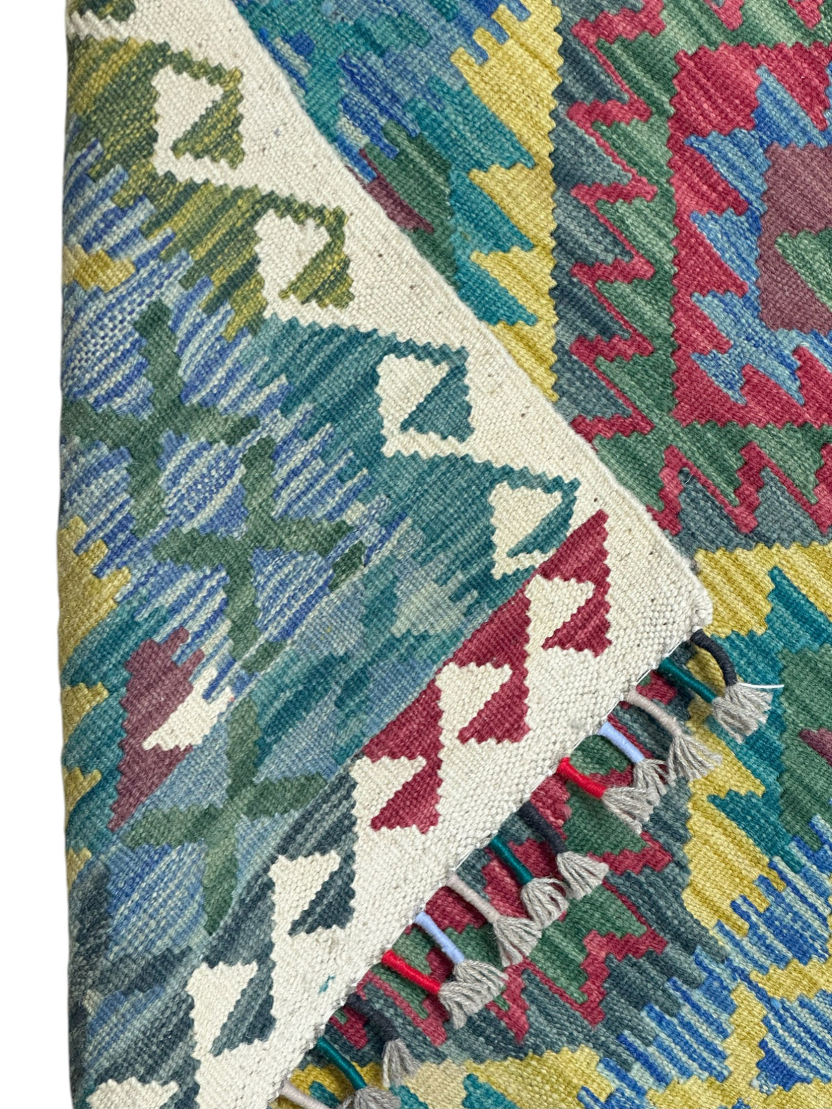 Afghan Kilim Rug 3x4, Blue, Teal & Ivory, Hand-Woven Wool Flatweave, view 3