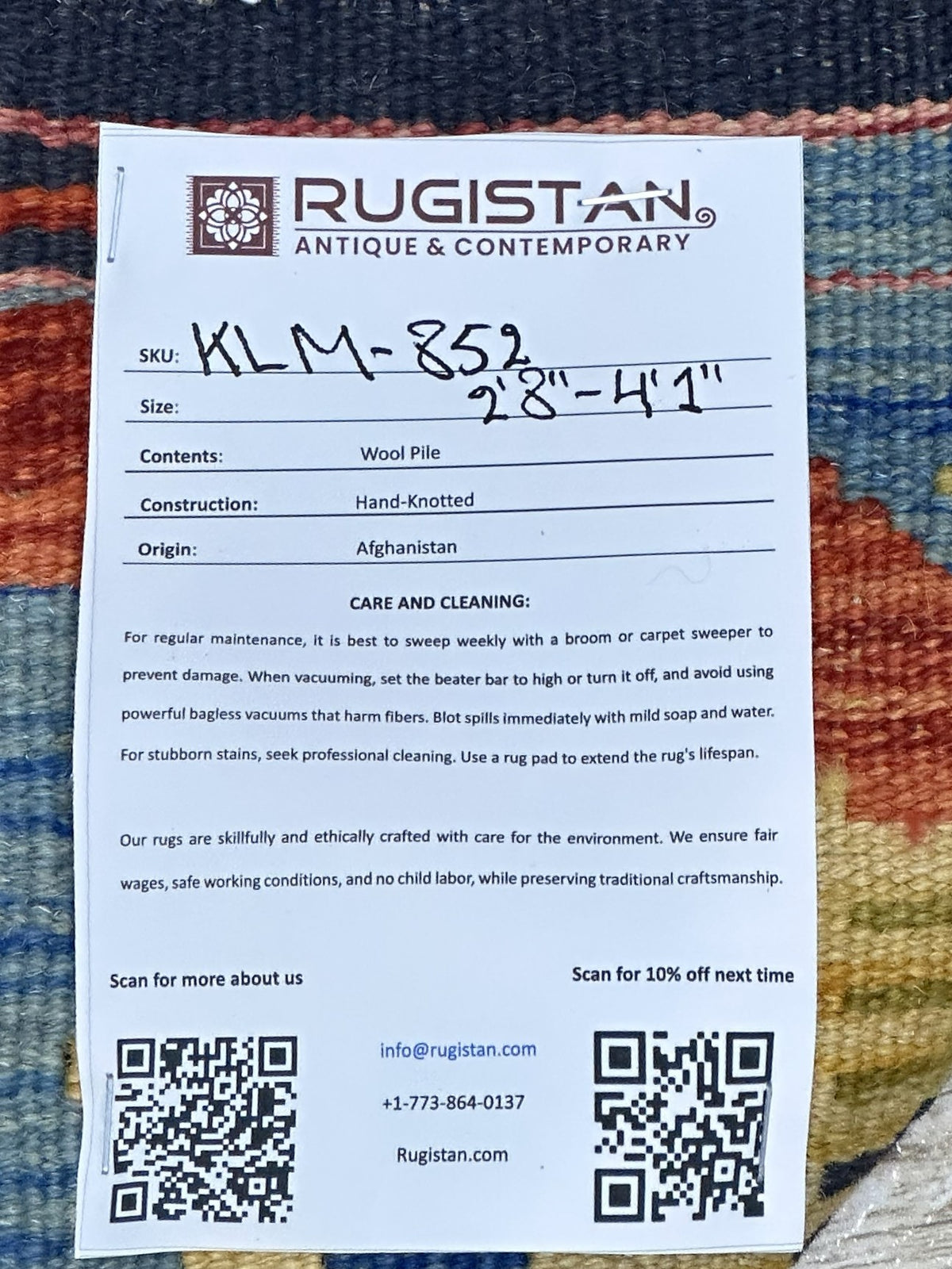 Afghan Kilim Rug 2'8" x 3'11", Hand-Woven Wool, No. 852, view 4