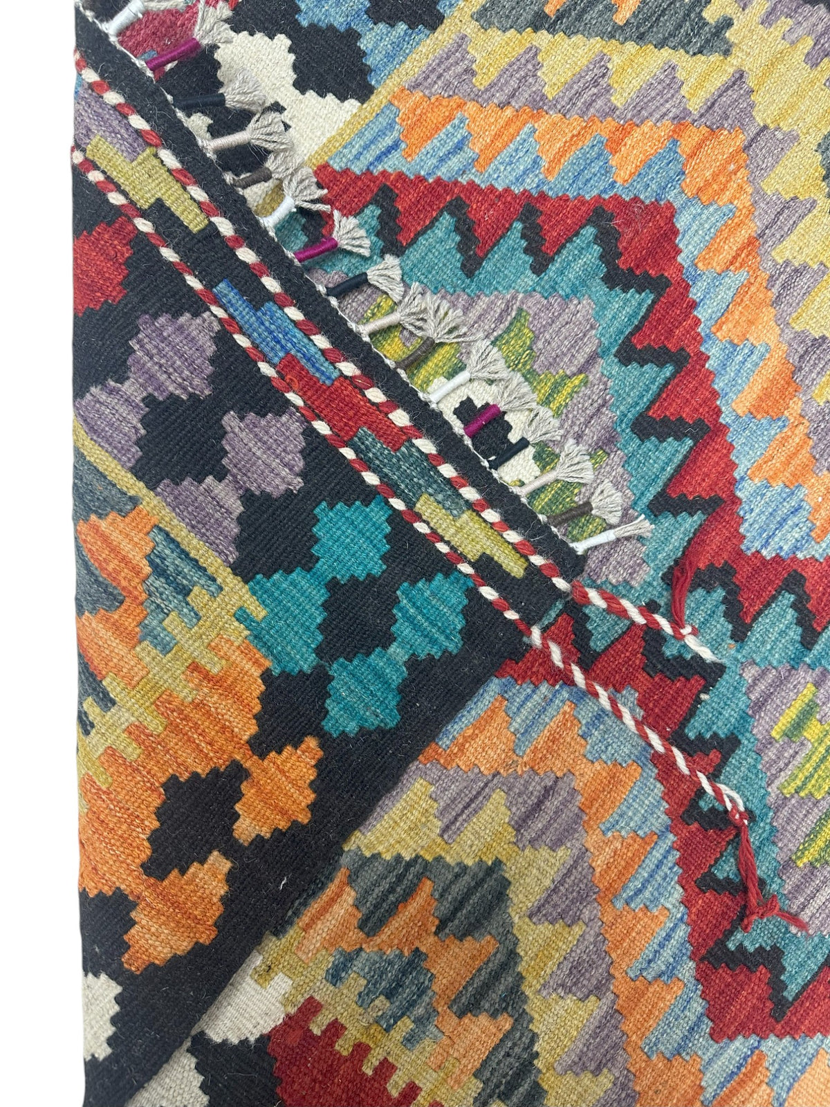 Afghan Kilim Rug 3x4, Black, Gold & Red, Hand-Woven Wool Flatweave, view 3