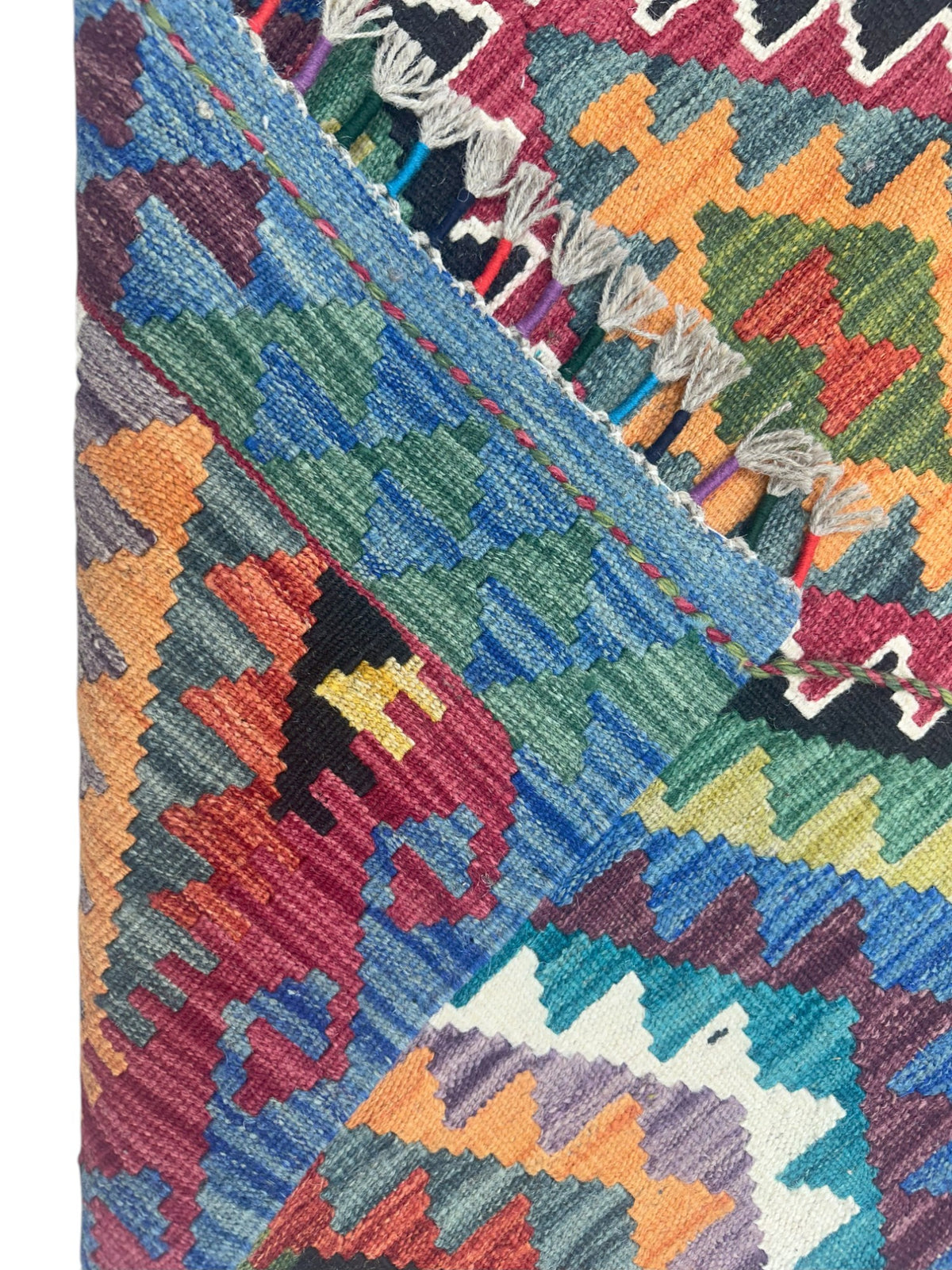 Afghan Kilim Rug 3x5, Blue, Green & Orange, Hand-Woven Wool Flatweave, view 3