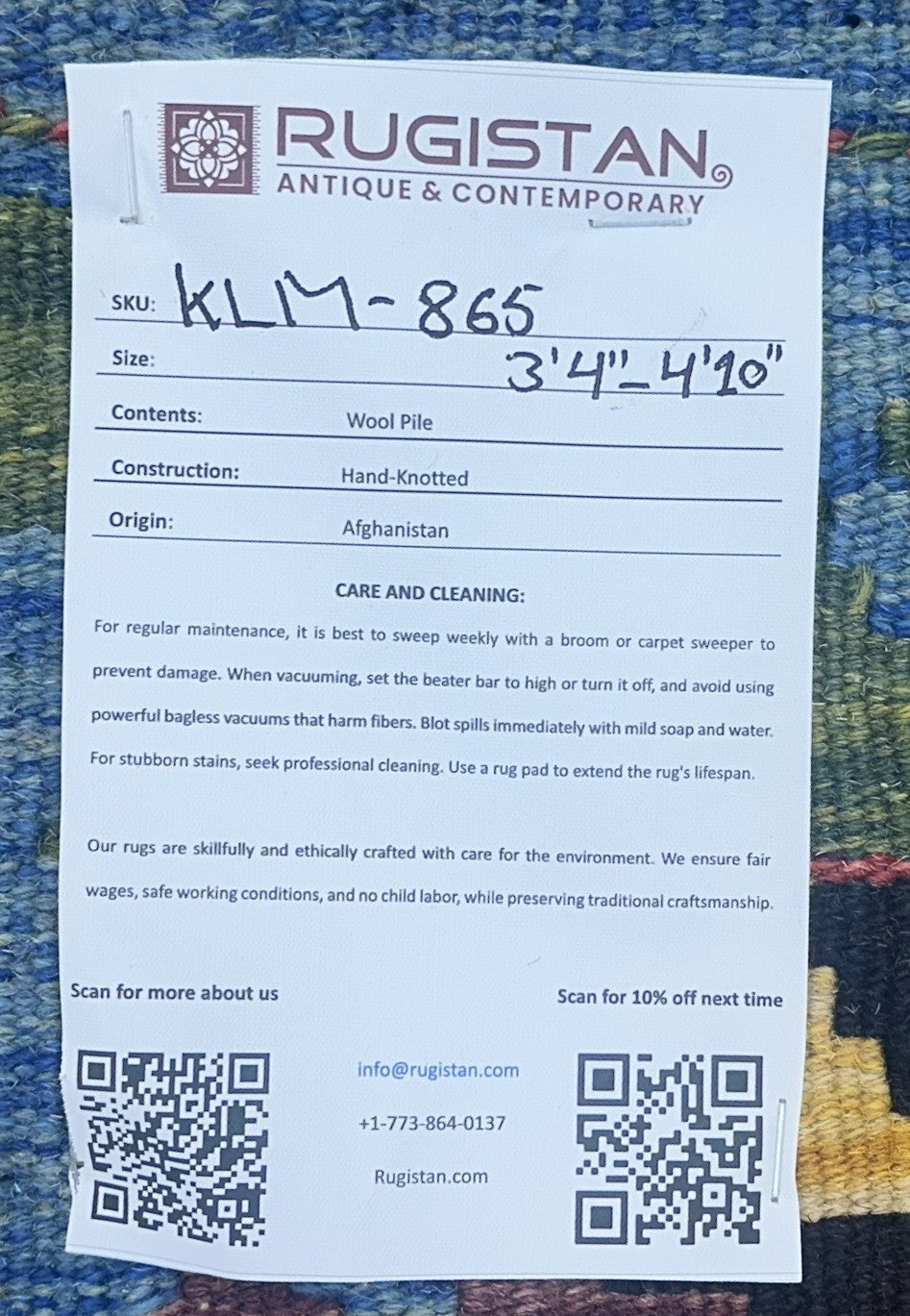 Afghan Kilim Rug 3x5, Blue, Green & Orange, Hand-Woven Wool Flatweave, view 4